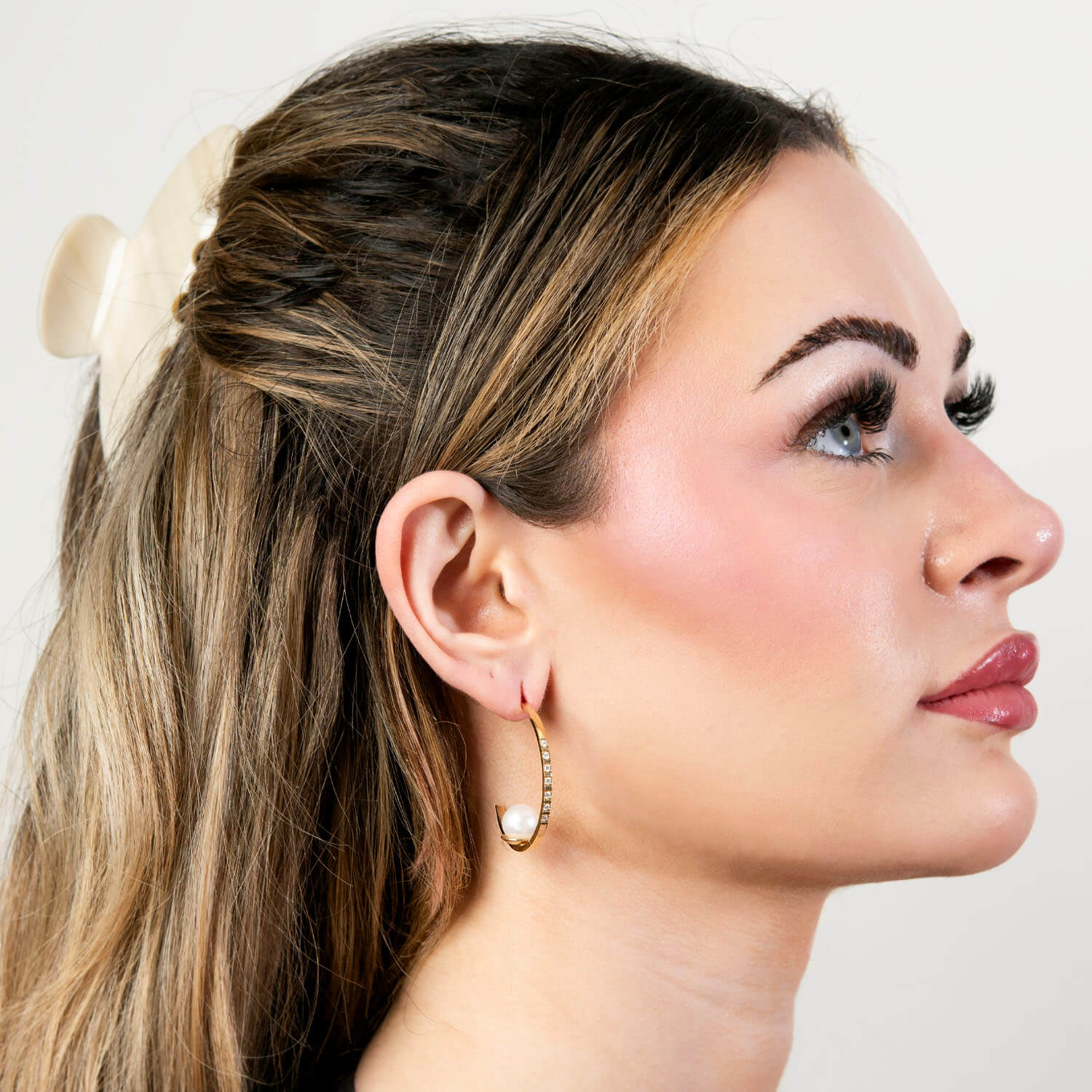 JOIE DIGIOVANNI Estate 14k Pearl & Diamond Hoop Earrings - Image 5
