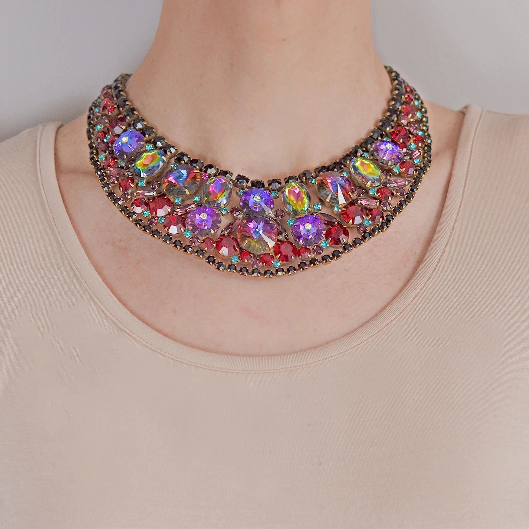 JULIANA  Vintage Large Multi-Crystal Bib Necklace - Image 6