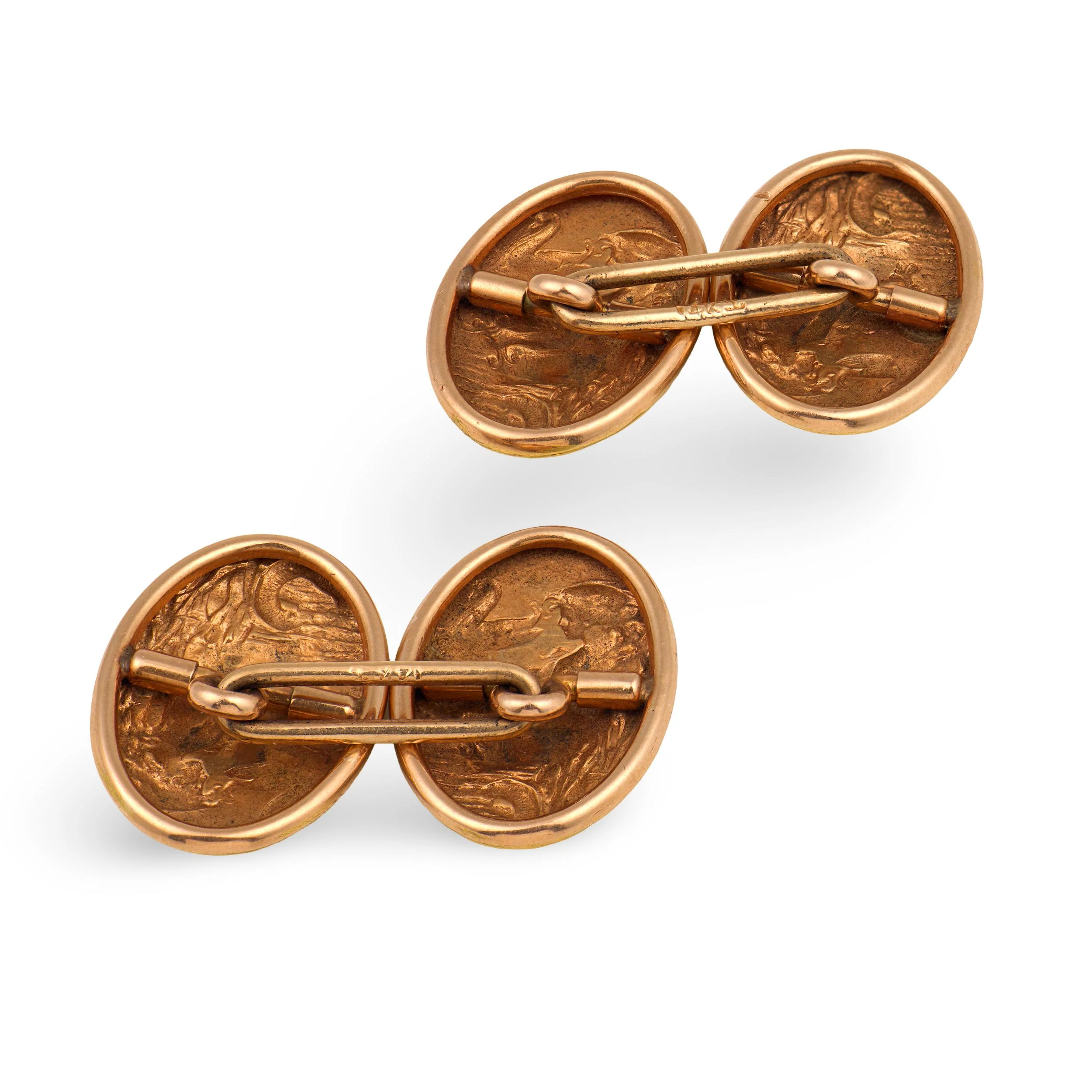 KREMENTZ & CO. Art Nouveau 14k Repoussé Mermaid-Motif Cufflinks - Image 5