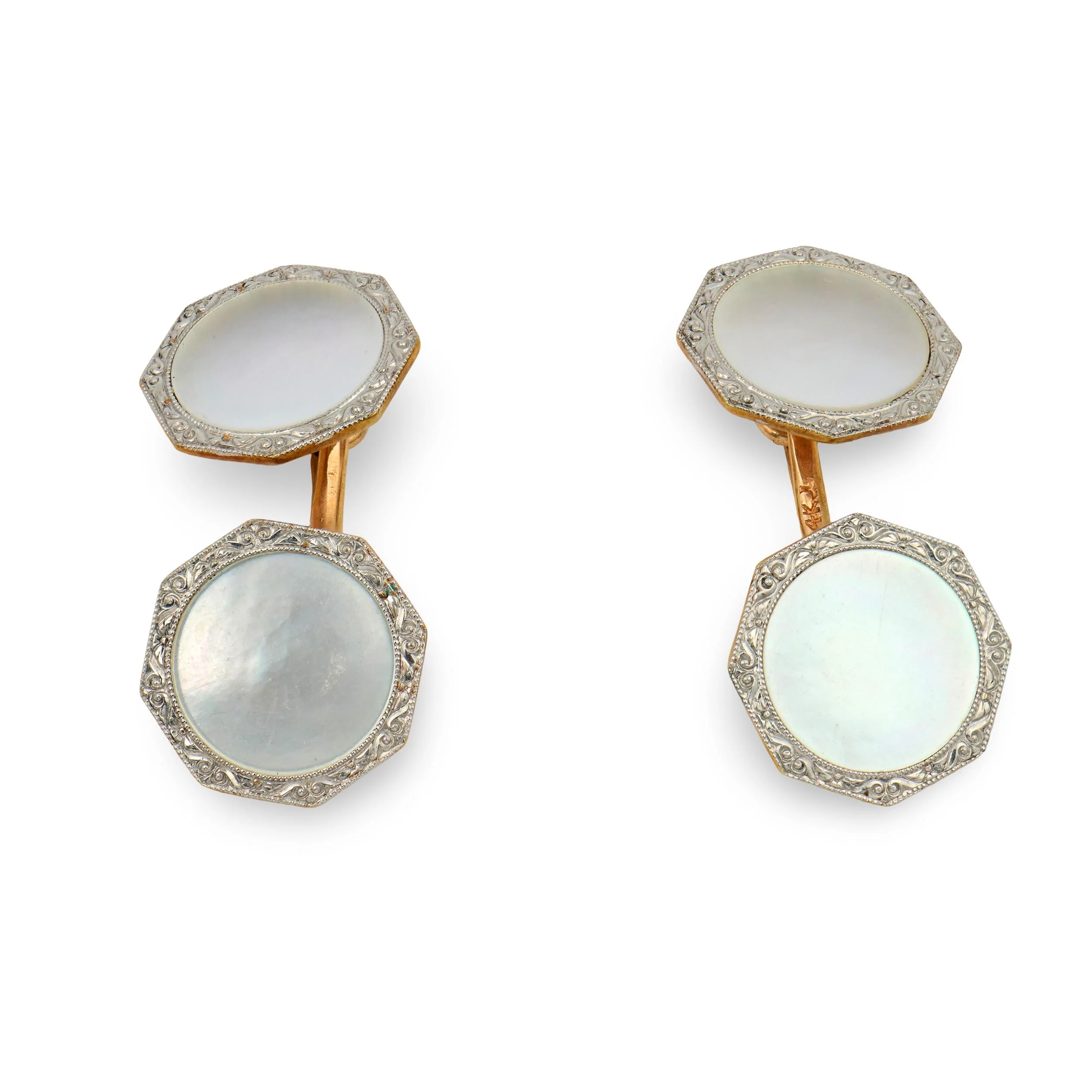 KREMENTZ & CO. Edwardian 14k/Platinum Mother of Pearl Cufflinks - Image 2