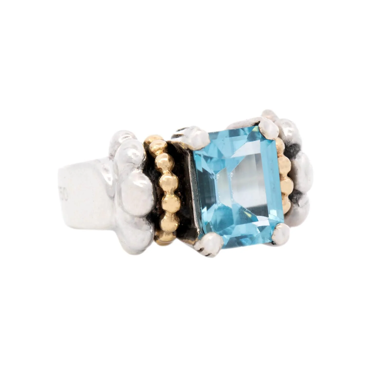 Lagos Estate 18k Sterling Silver Blue Topaz Ring - Image 2