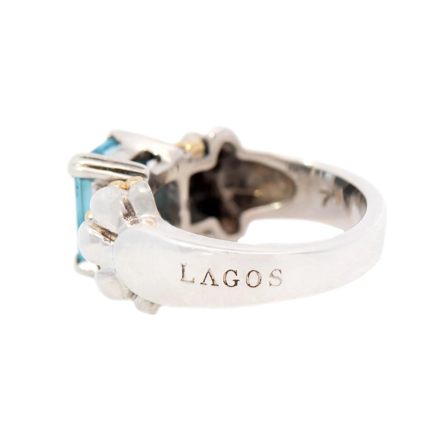 Lagos Estate 18k Sterling Silver Blue Topaz Ring - Image 6