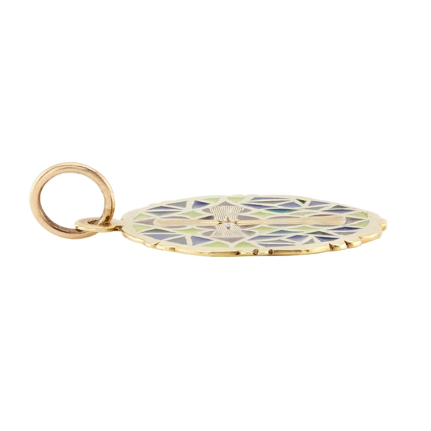 LARTER & SONS Art Nouveau 14k Plique-À-Jour Diamond Cross Disc Pendant - Image 2