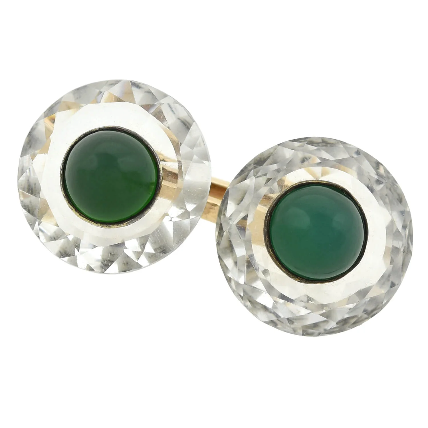 Late Art Deco 18kt/Sterling Faceted Rock Crystal + Chrysoprase Cufflinks - Image 4