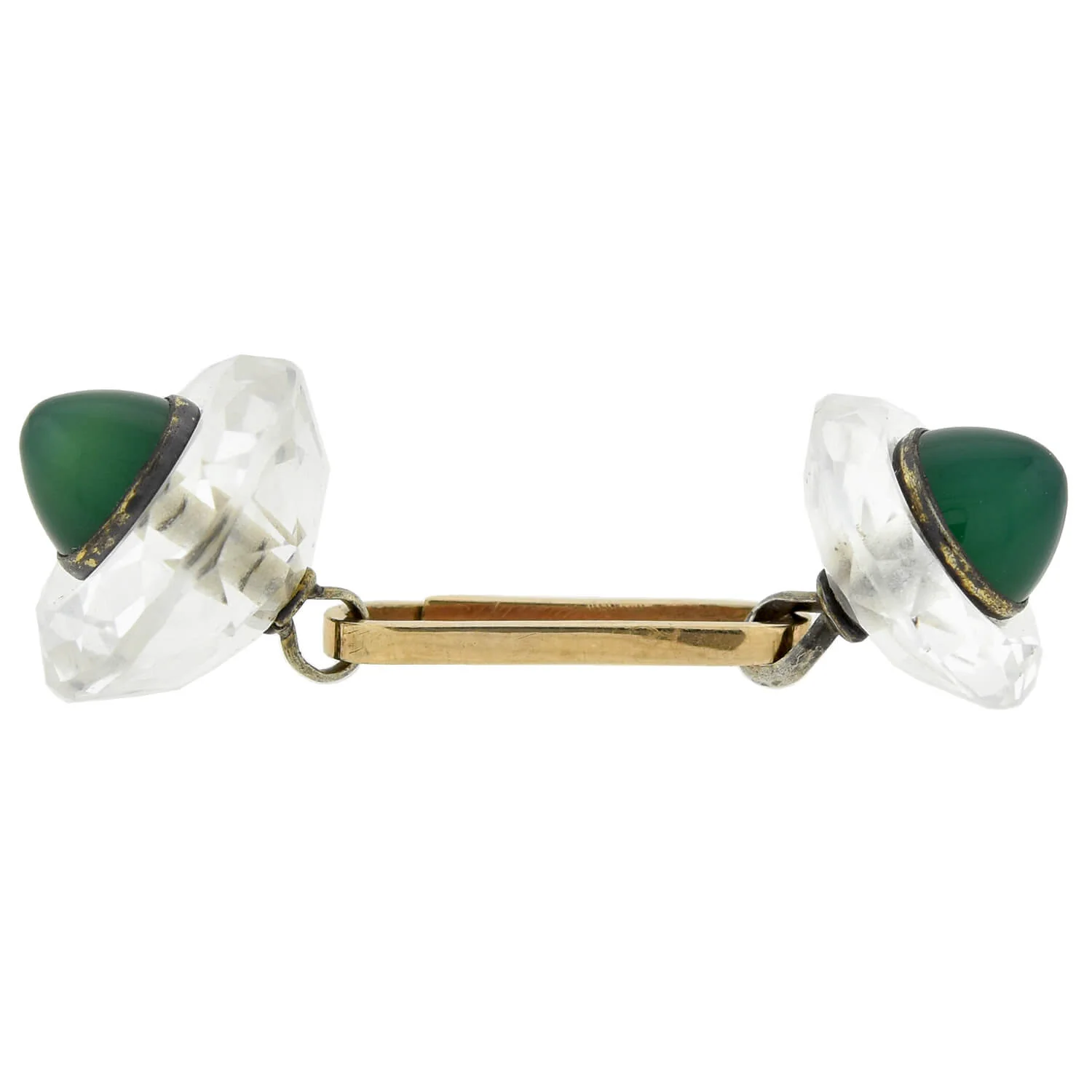 Late Art Deco 18kt/Sterling Faceted Rock Crystal + Chrysoprase Cufflinks - Image 5