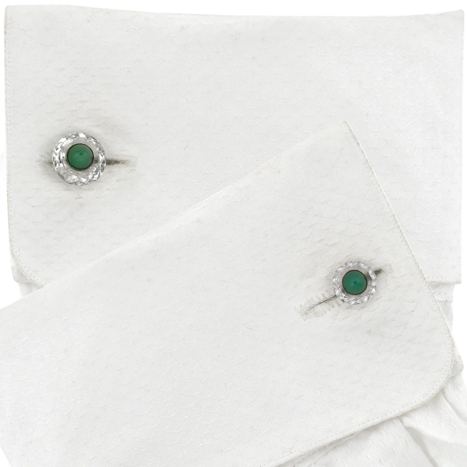 Late Art Deco 18kt/Sterling Faceted Rock Crystal + Chrysoprase Cufflinks - Image 7
