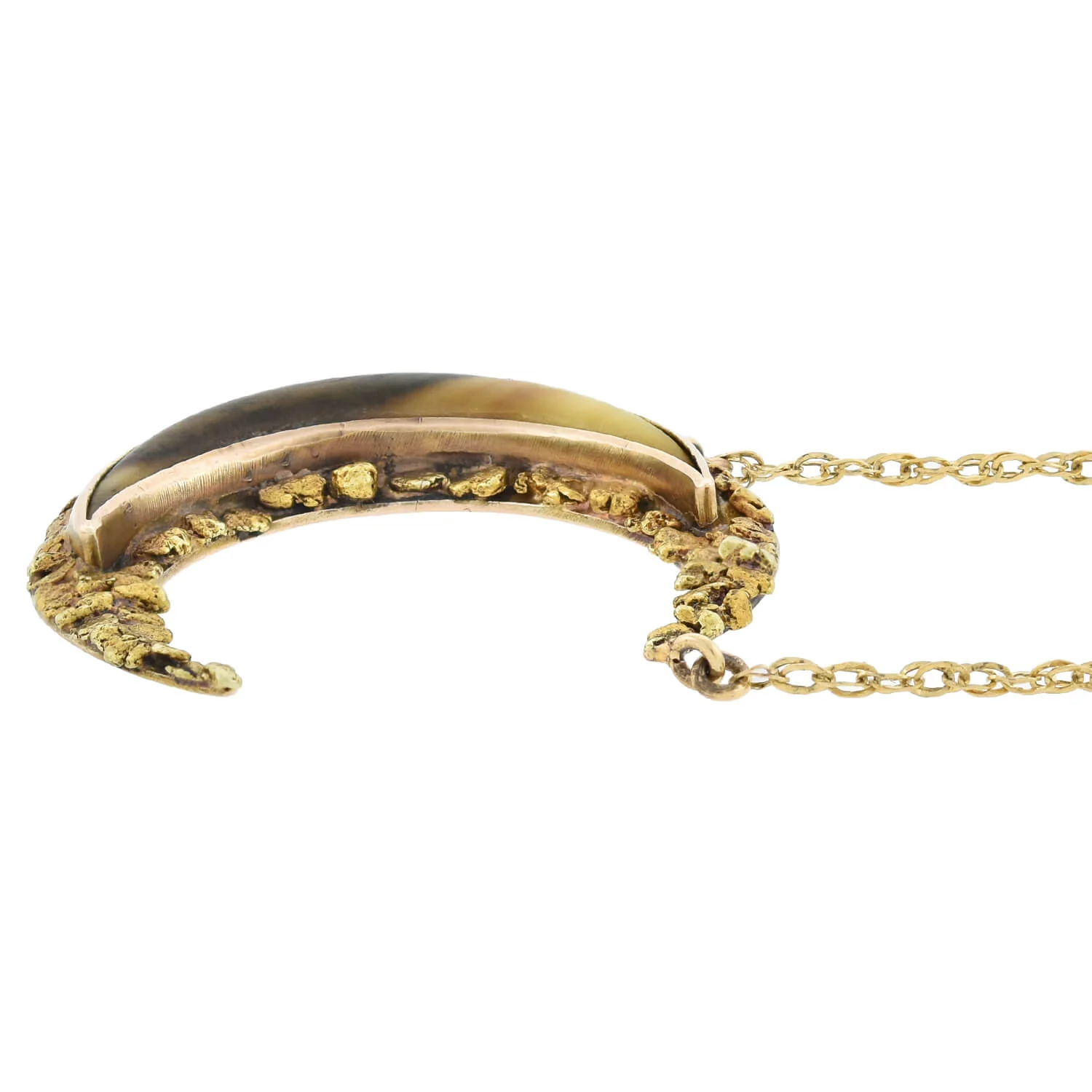 Late Victorian 14kt Genuine Gold Nugget + Horn Crescent Pendant Necklace - Image 4