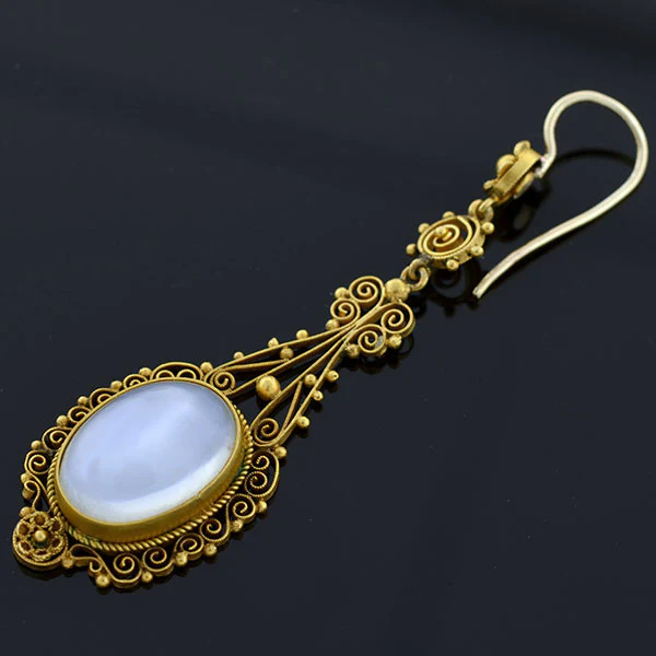 Victorian 14kt Moonstone + Pearl Filigree Earring Necklace Set - Image 5