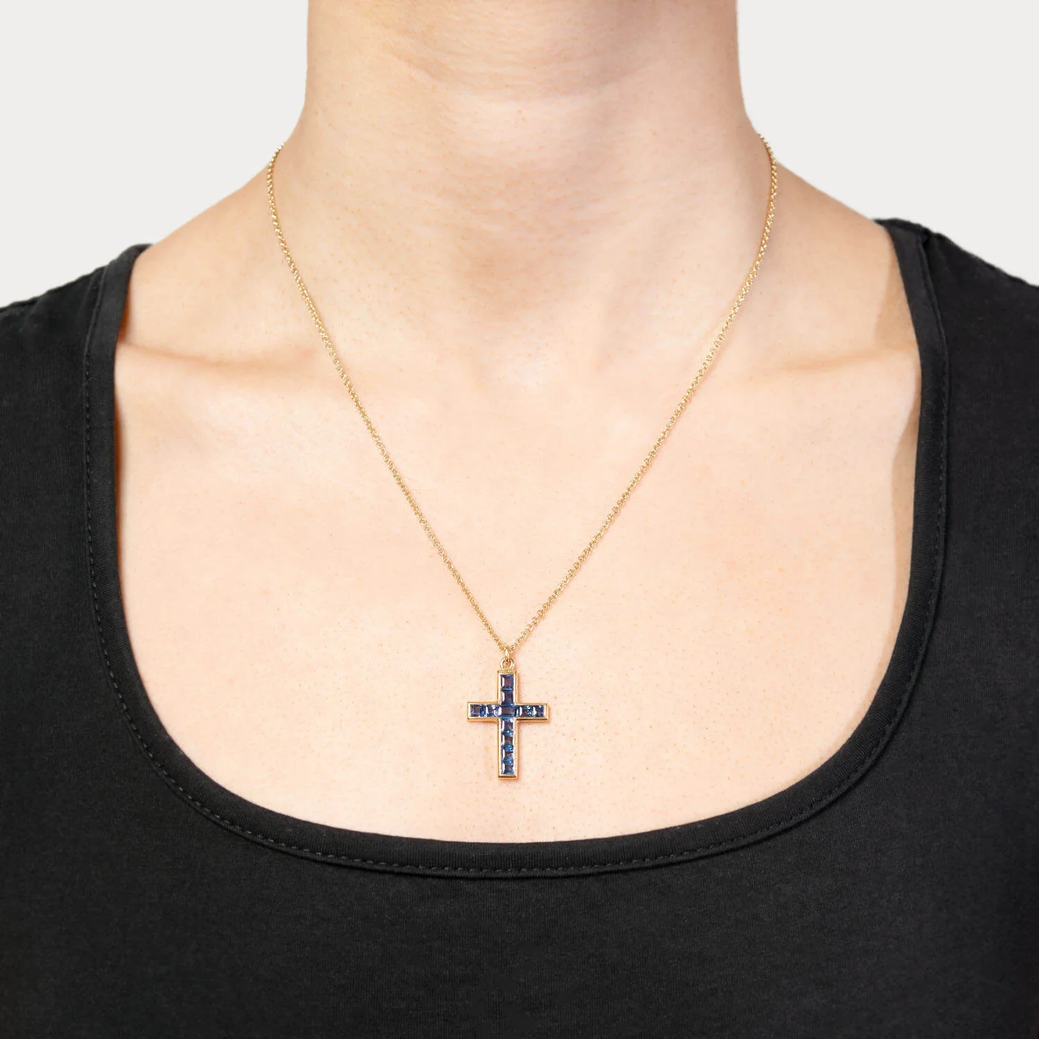 Late Victorian 18k Sapphire Cross Pendant Necklace - Image 6