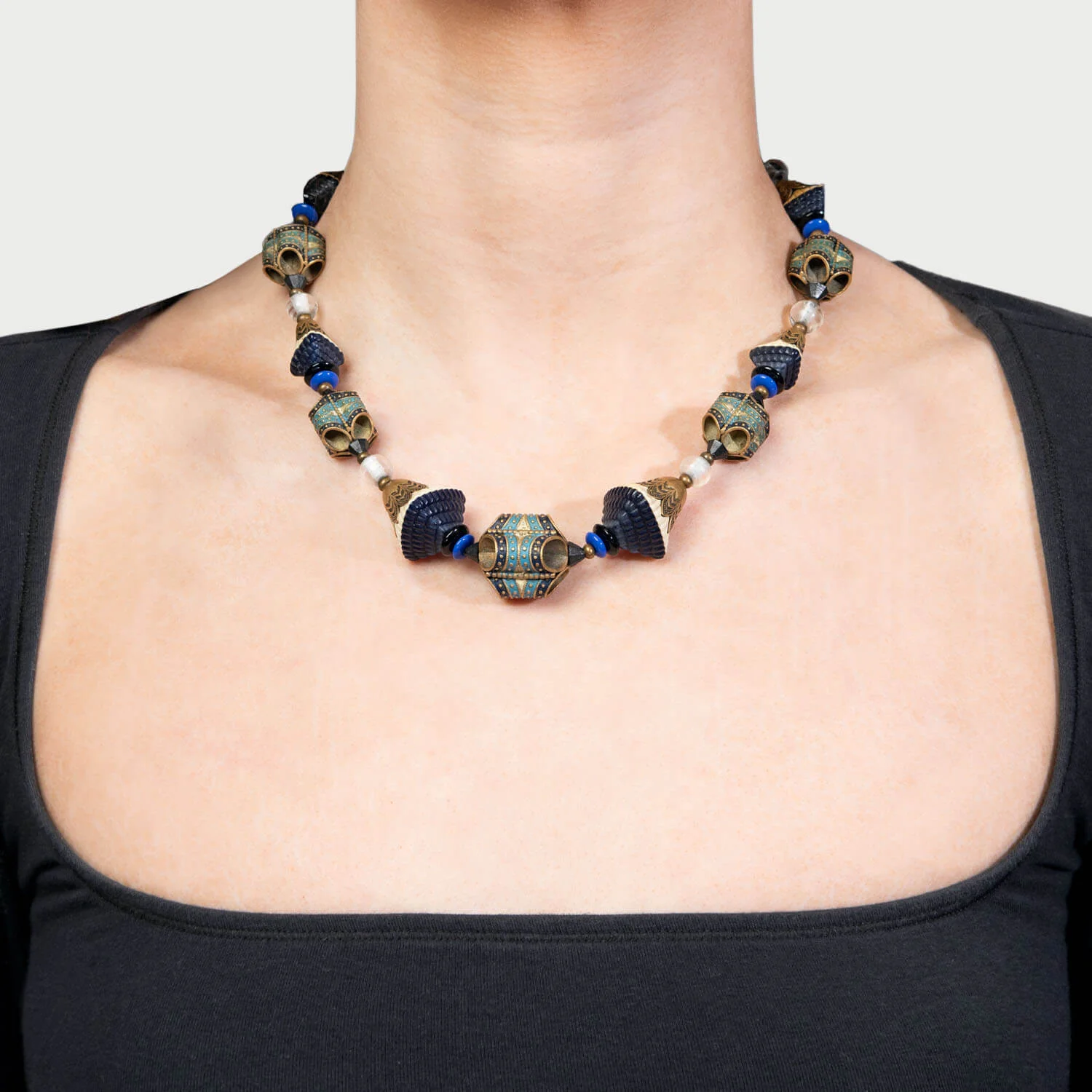 LOUIS ROUSSELET Vintage French Brass, Enamel, Crystal, and Glass Necklace - Image 5