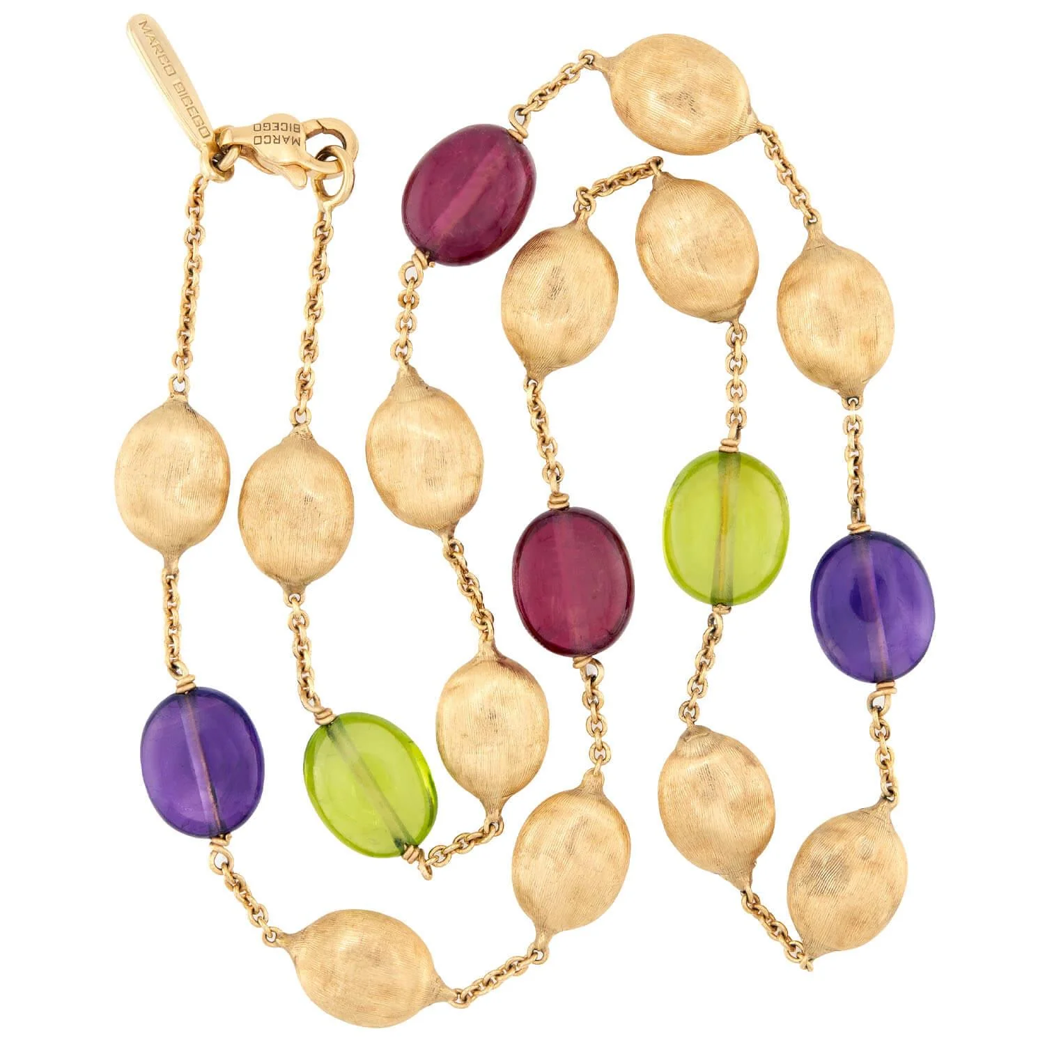 MARCO BICEGO Estate Italian 18k Amethyst, Garnet, & Peridot Bead Necklace - Image 2