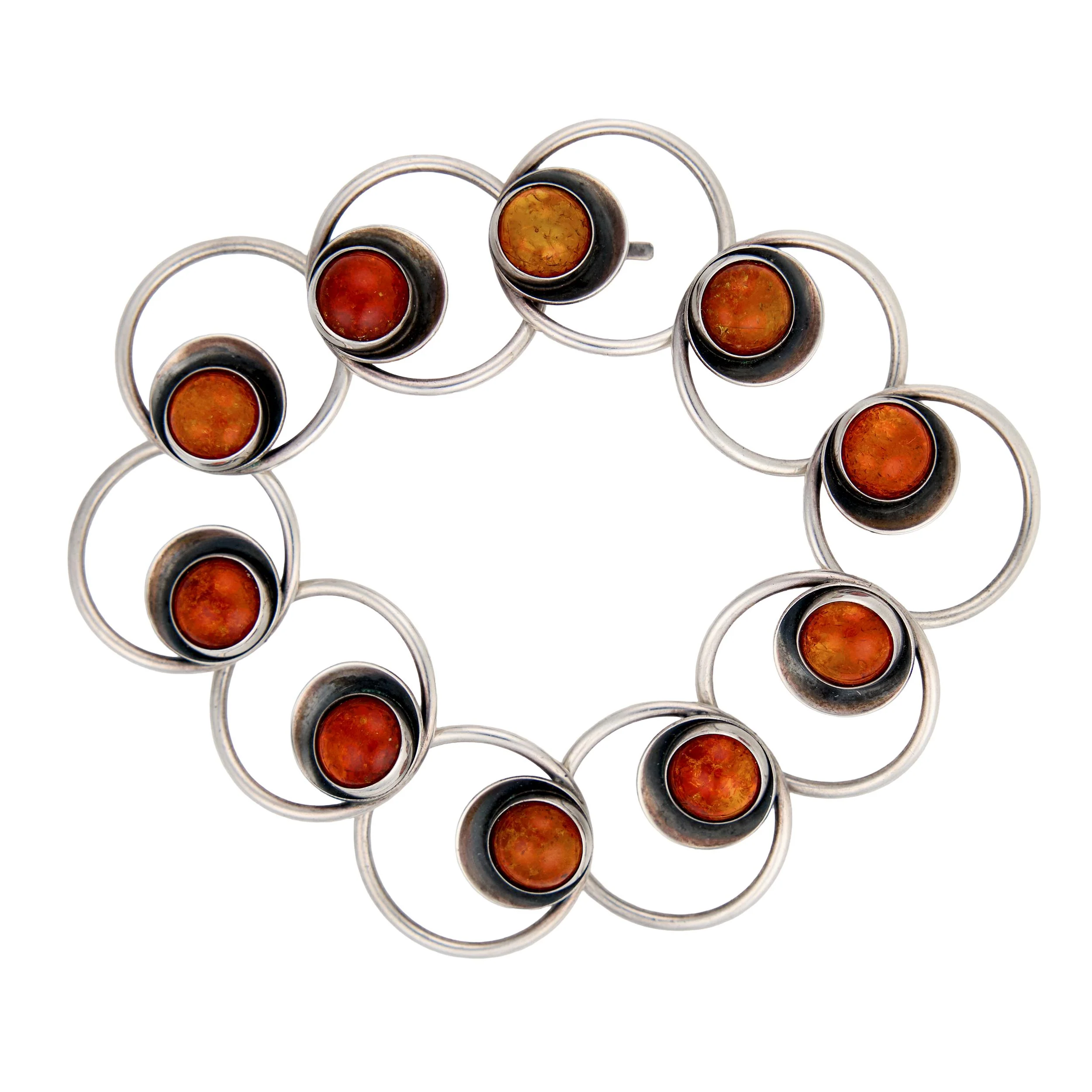 N.E. FROM Vintage Danish Sterling Silver Amber Link Bracelet