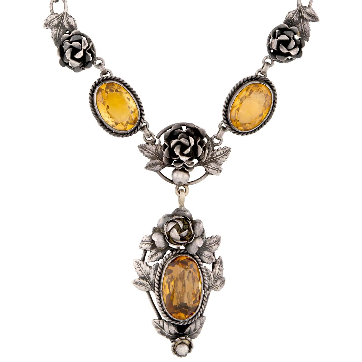 PERUZZI Art Nouveau Sterling Silver Citrine Floral Necklace