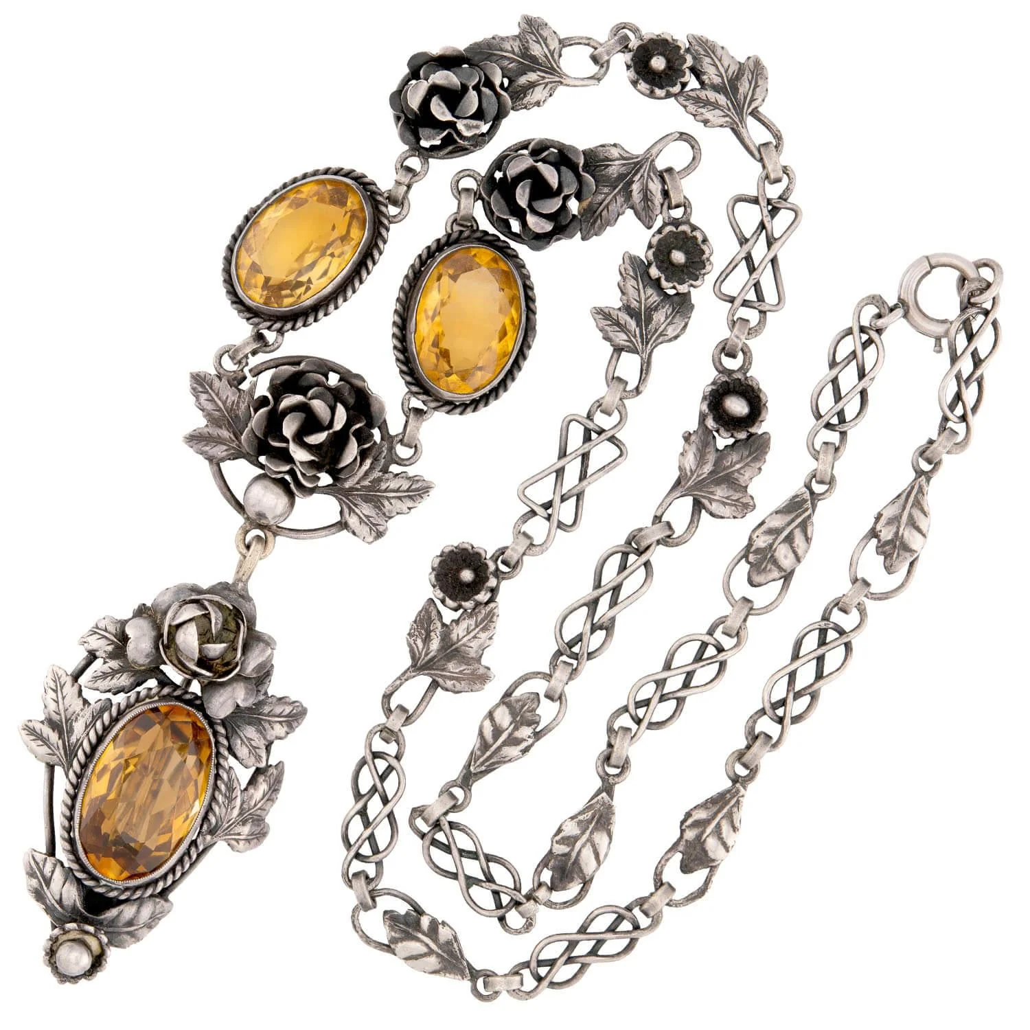 PERUZZI Art Nouveau Sterling Silver Citrine Floral Necklace - Image 2