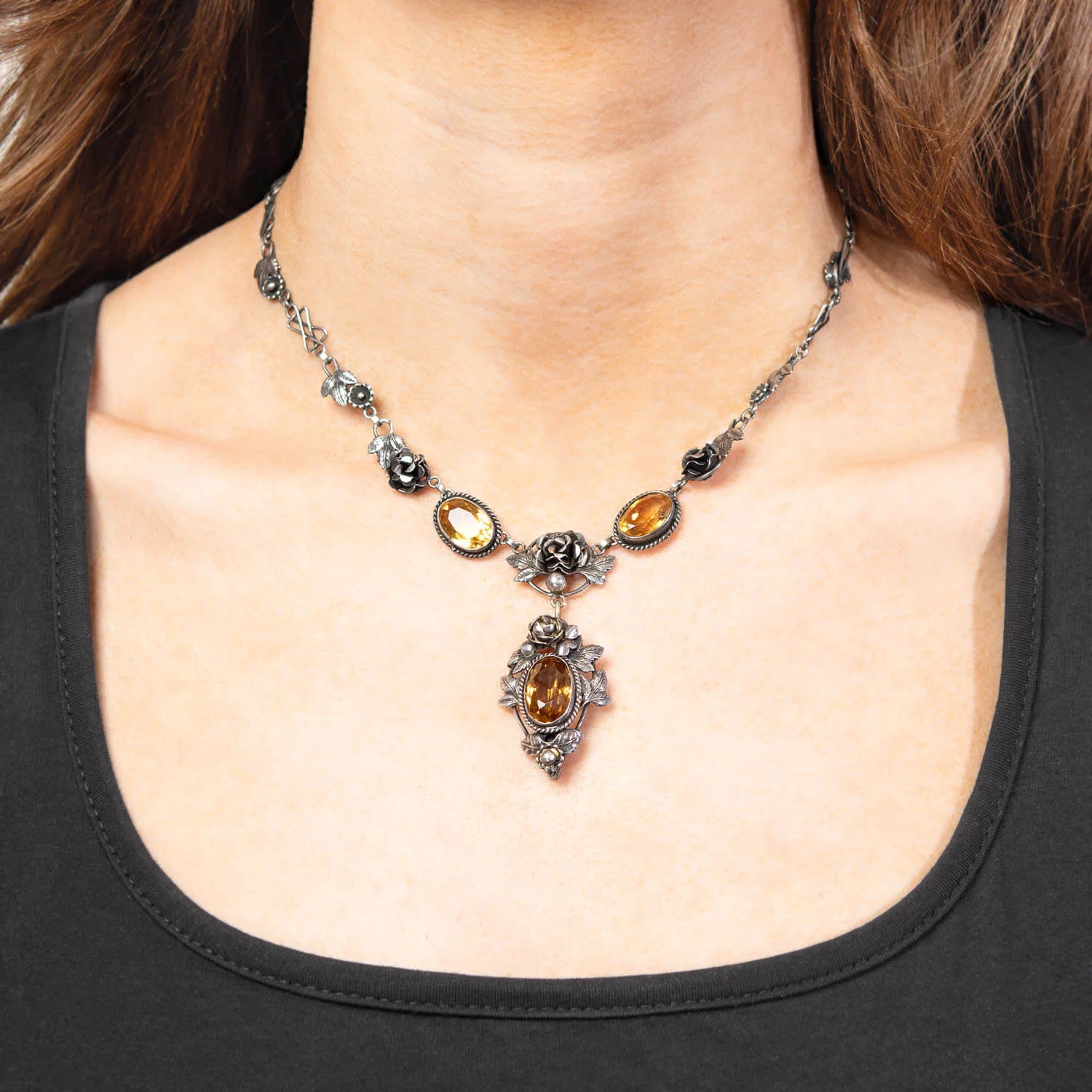 PERUZZI Art Nouveau Sterling Silver Citrine Floral Necklace - Image 8