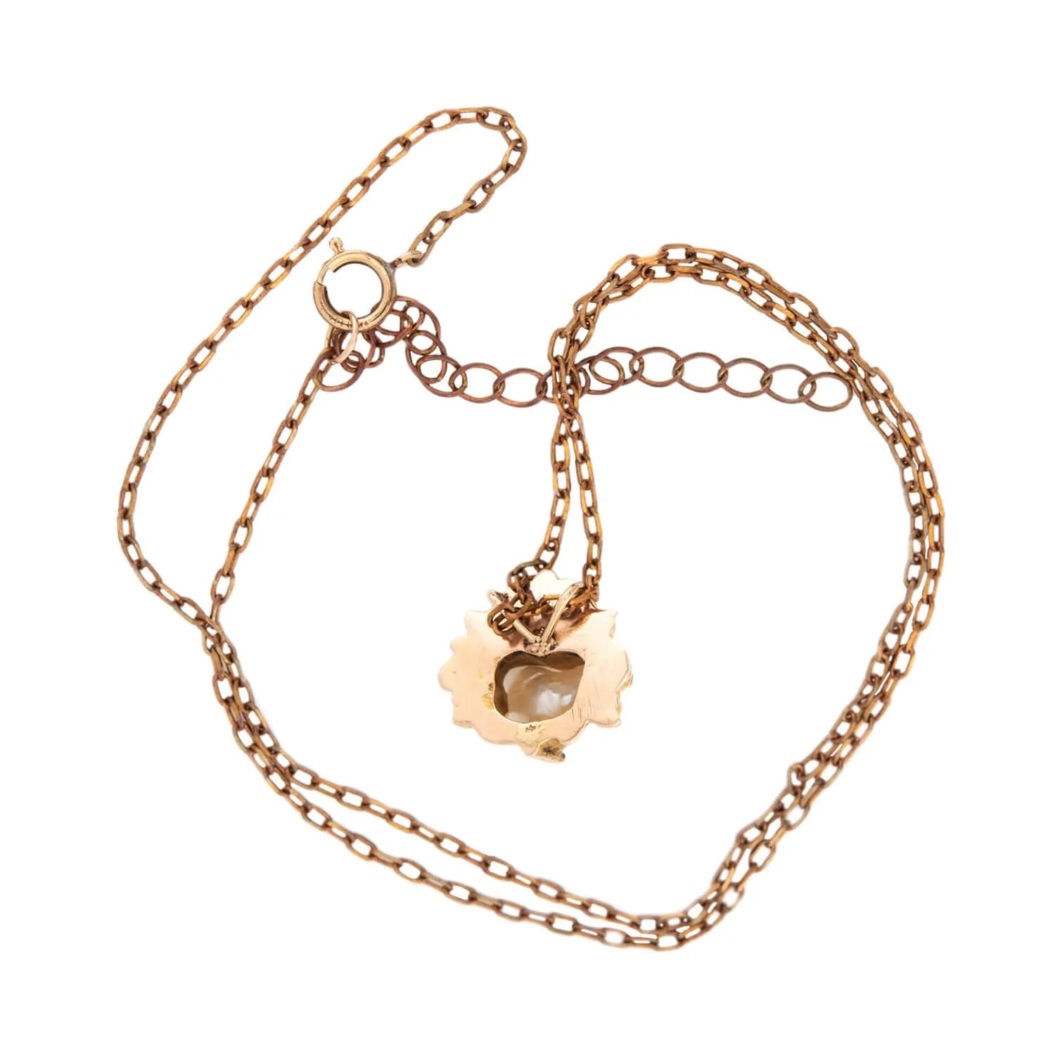 R. FRANTZ Art Nouveau 14k Pearl & Ruby Lion Pendant Necklace - Image 4
