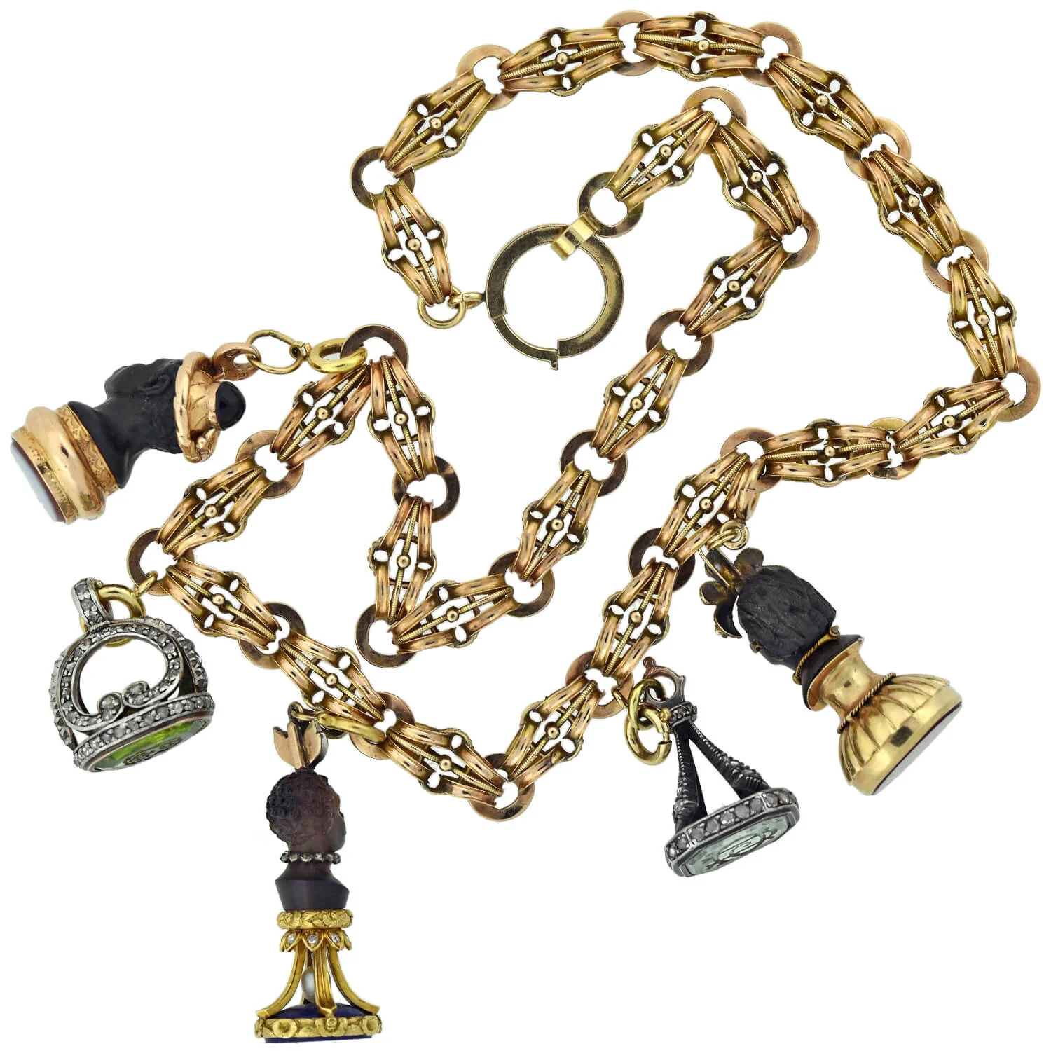 Rare Victorian + Georgian Blackamoor + Multi-Gemstone Fob Compilation Necklace 20.25" - Image 11