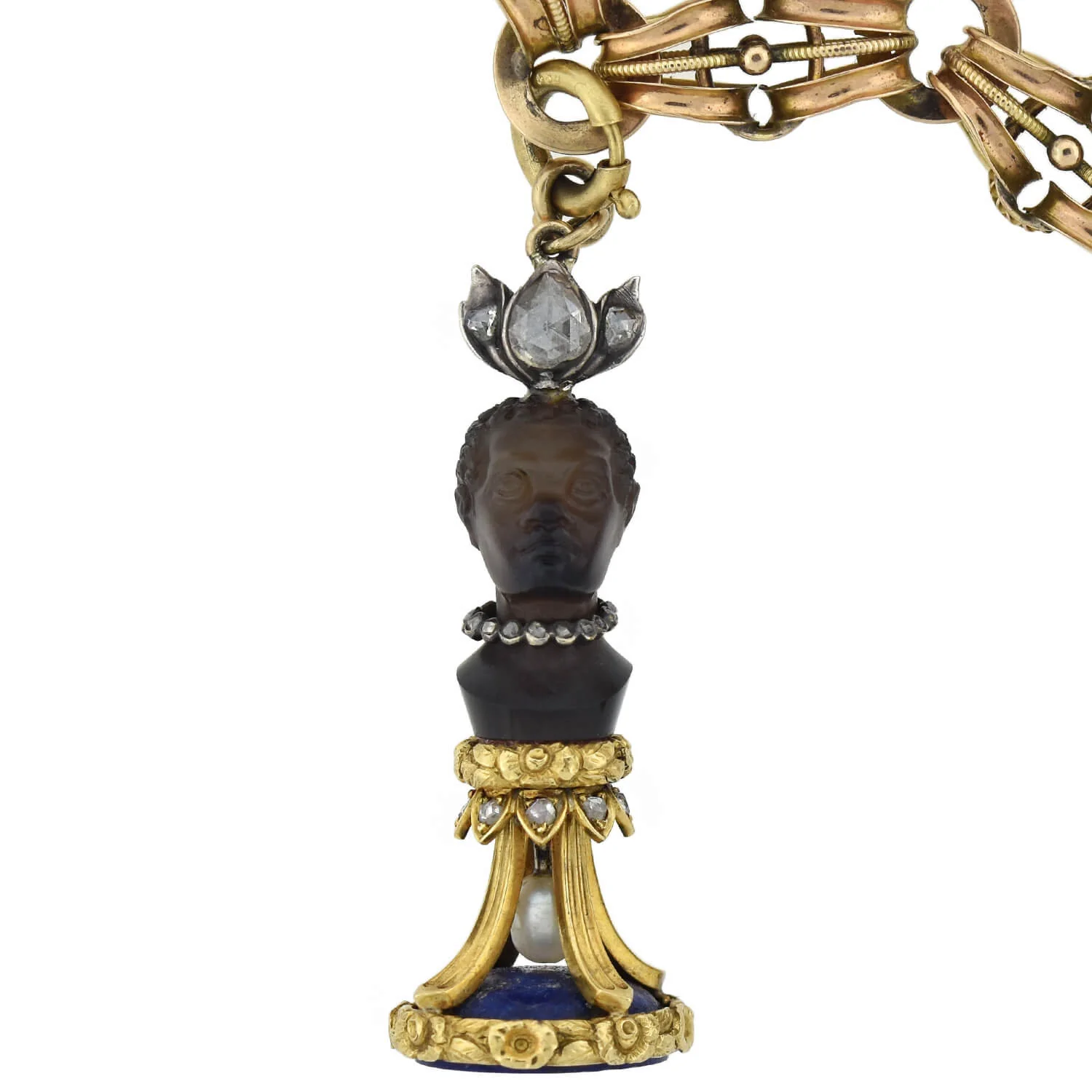Rare Victorian + Georgian Blackamoor + Multi-Gemstone Fob Compilation Necklace 20.25" - Image 4