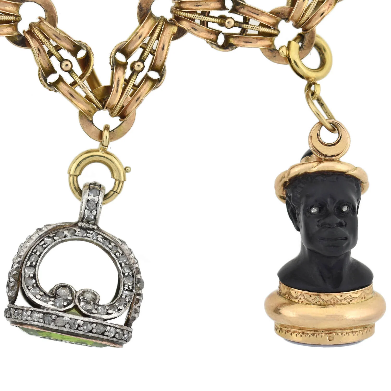Rare Victorian + Georgian Blackamoor + Multi-Gemstone Fob Compilation Necklace 20.25" - Image 5