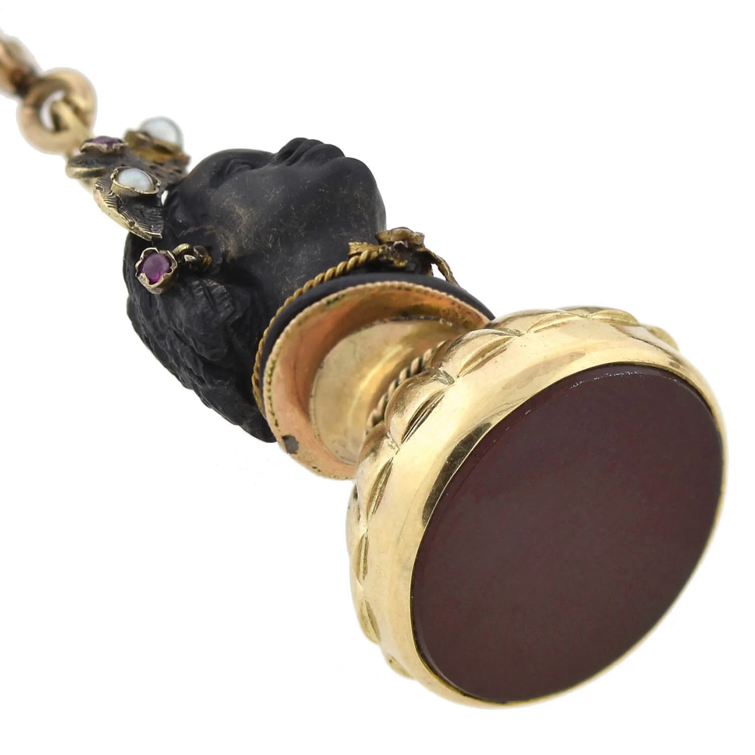 Rare Victorian + Georgian Blackamoor + Multi-Gemstone Fob Compilation Necklace 20.25" - Image 6