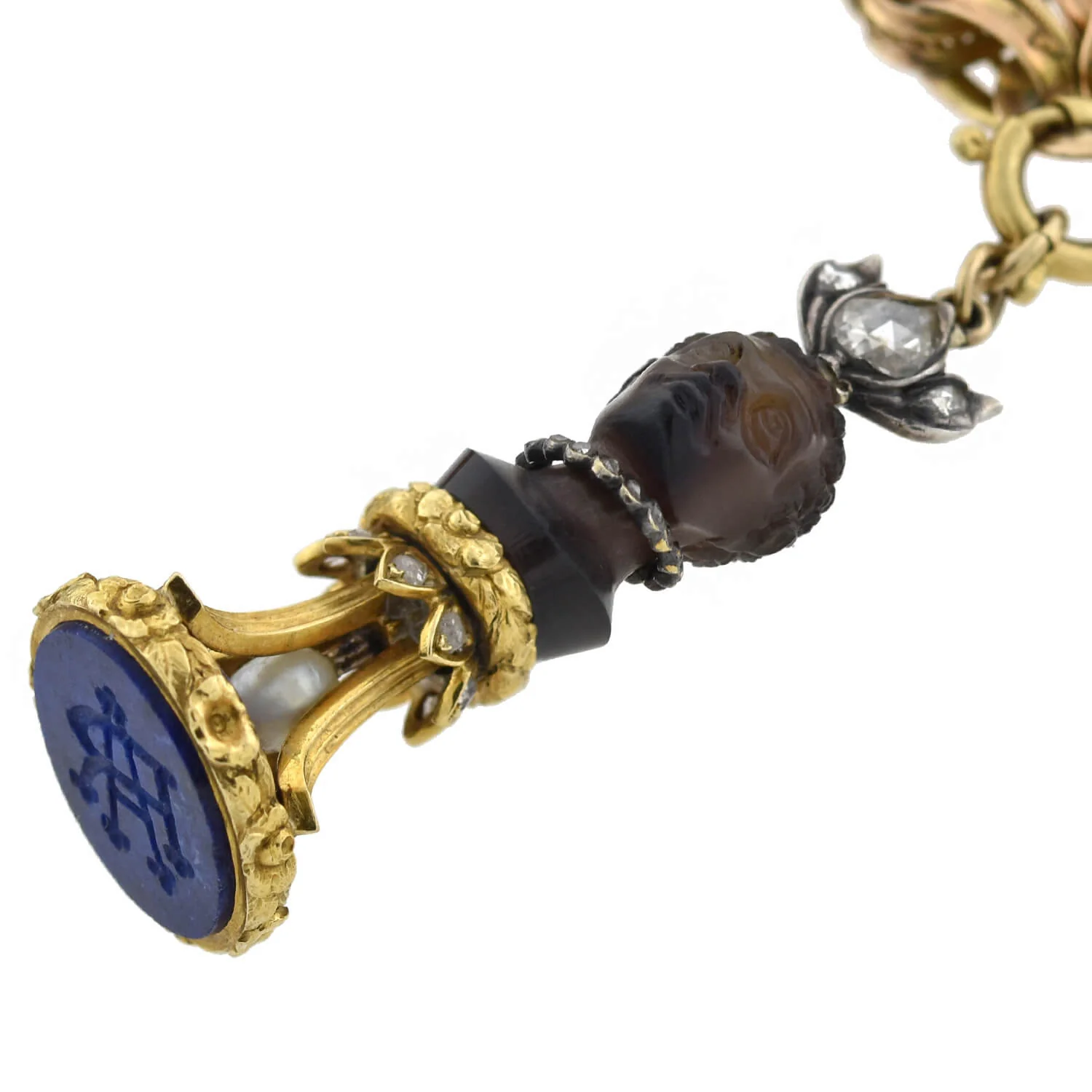 Rare Victorian + Georgian Blackamoor + Multi-Gemstone Fob Compilation Necklace 20.25" - Image 8