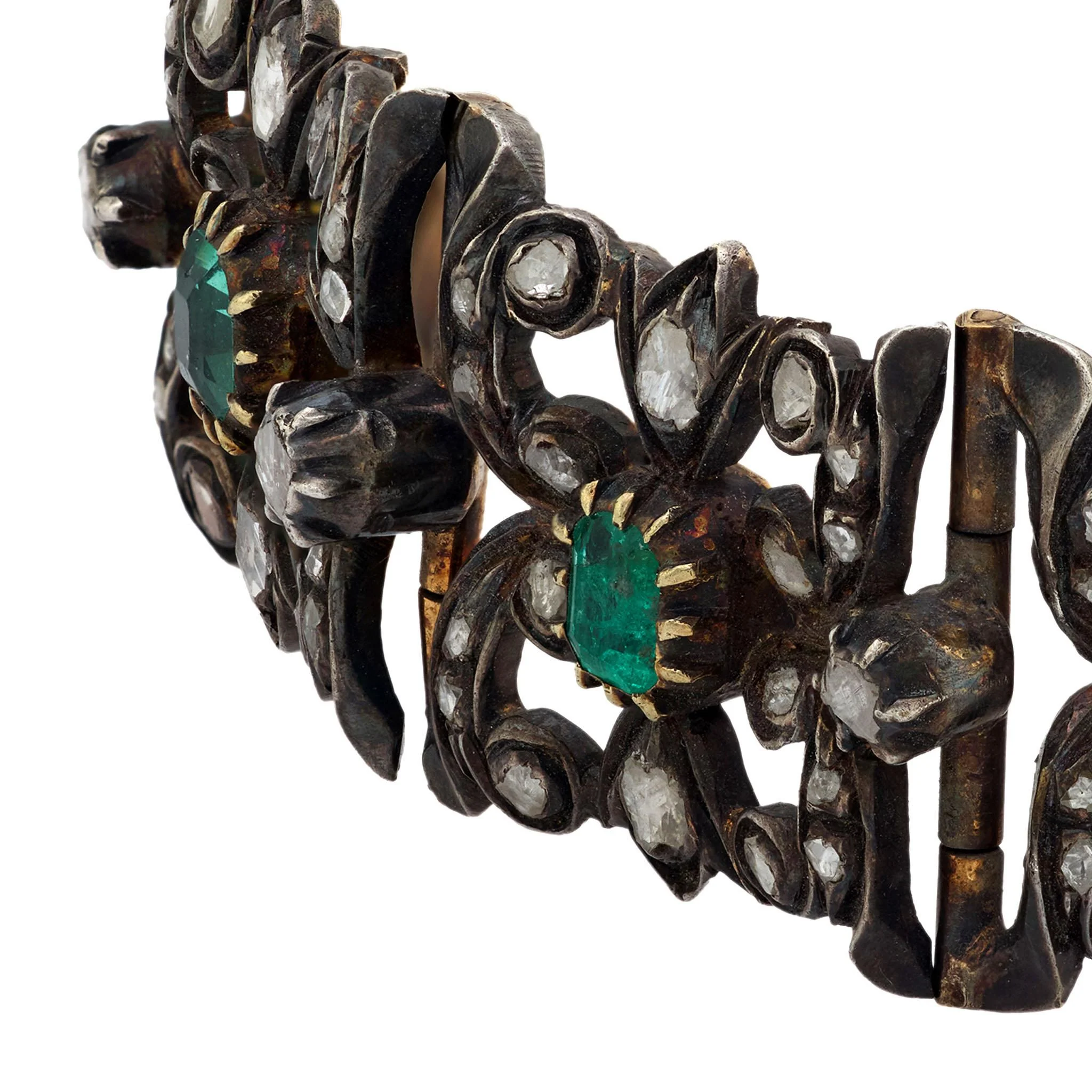 Regency Russian 14k Gold/Sterling Silver Emerald & Diamond Line Bracelet - Image 3