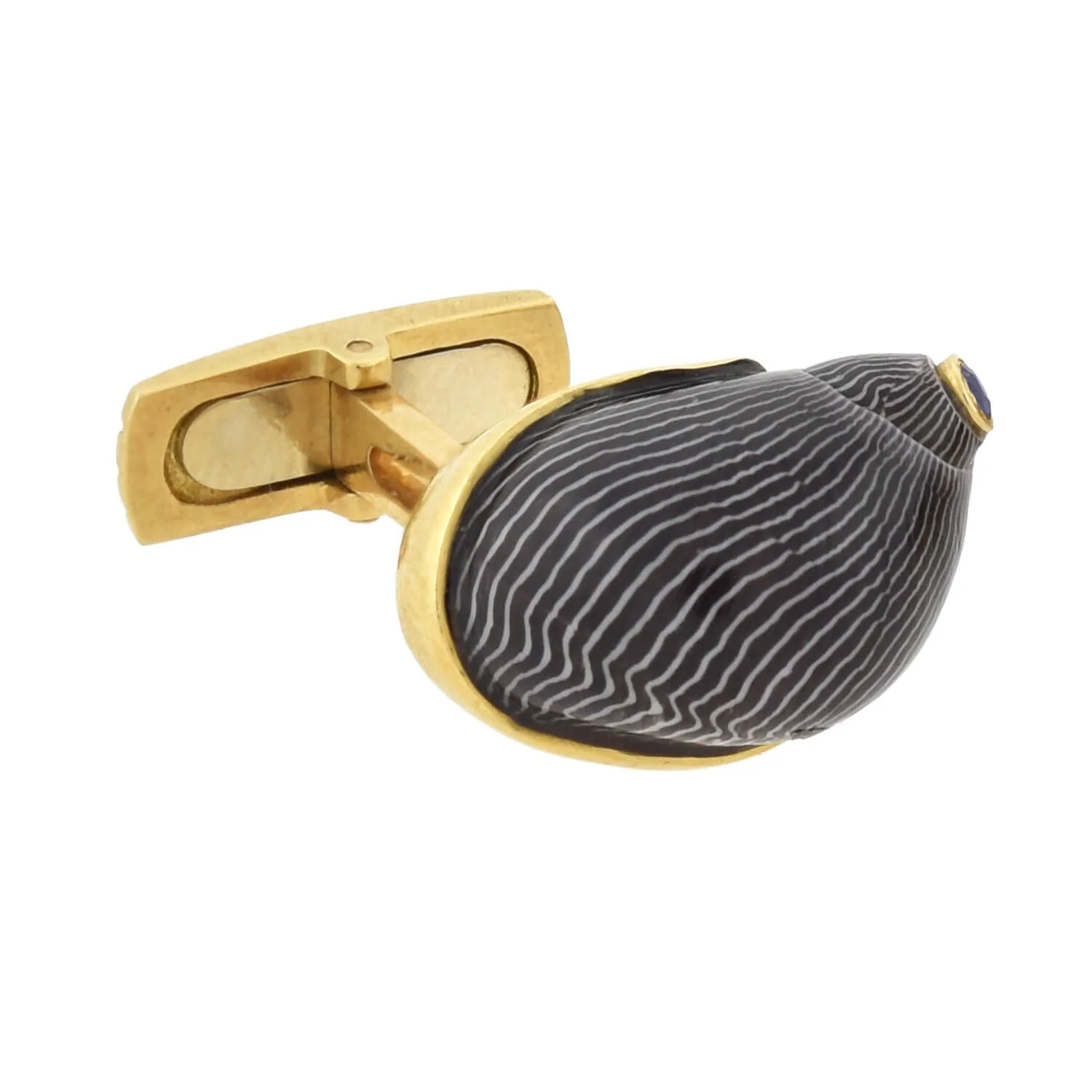 RENATO CIPULLO Estate 18kt Netrite Zebra Snail Shell + Sapphire Cufflinks - Image 3