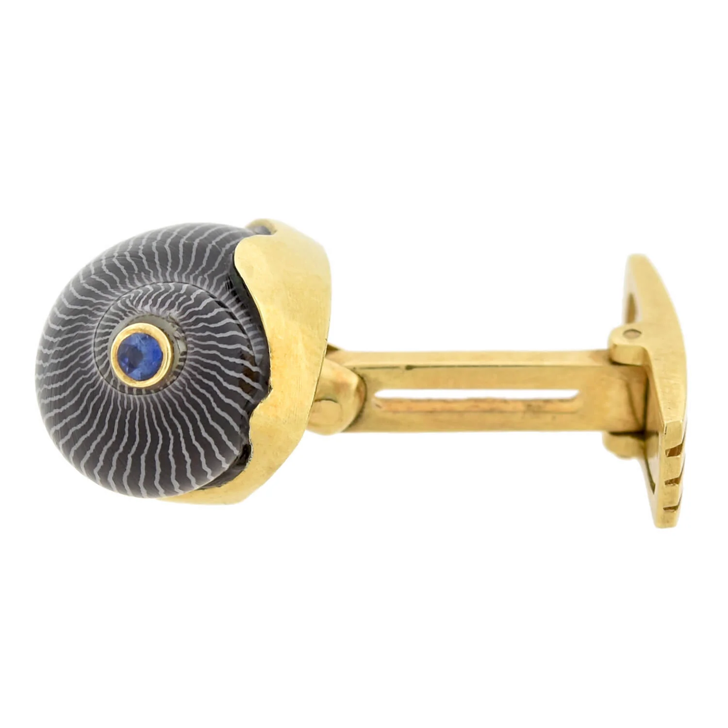 RENATO CIPULLO Estate 18kt Netrite Zebra Snail Shell + Sapphire Cufflinks - Image 5