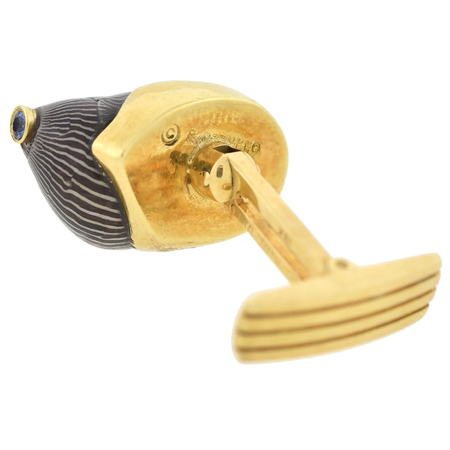 RENATO CIPULLO Estate 18kt Netrite Zebra Snail Shell + Sapphire Cufflinks - Image 6