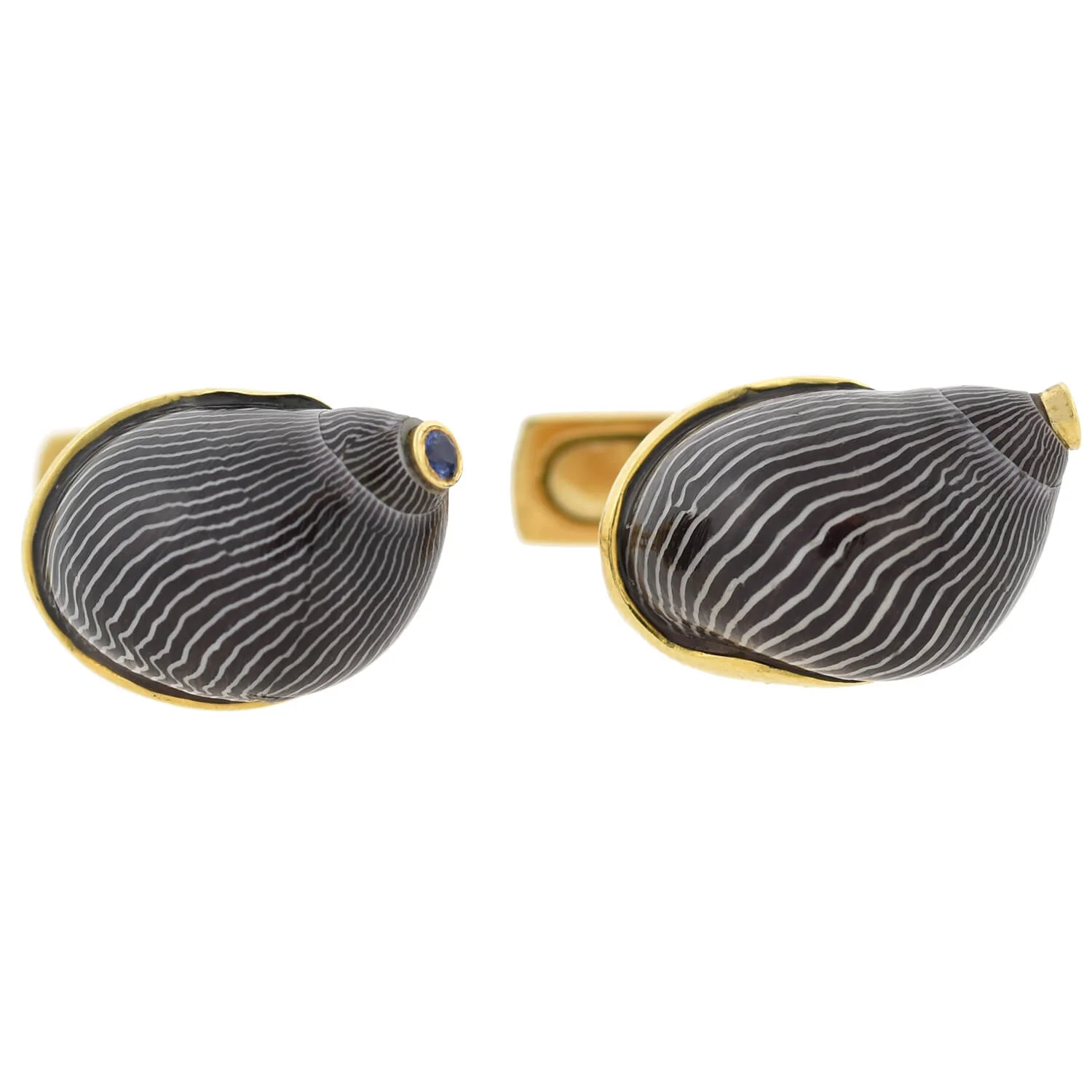 RENATO CIPULLO Estate 18kt Netrite Zebra Snail Shell + Sapphire Cufflinks - Image 7