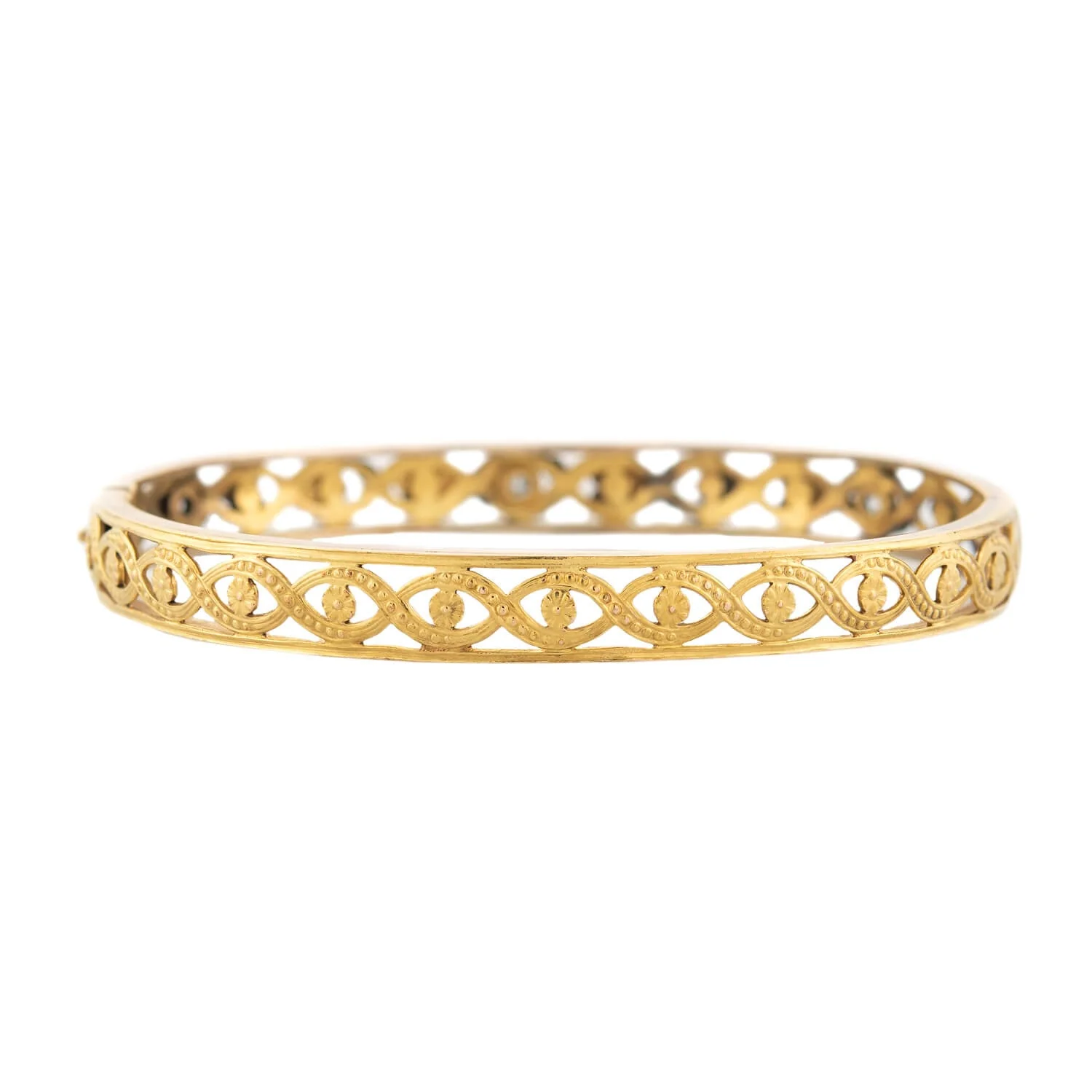 Edwardian 12k Yellow, Rose, and Green Gold Floral Diamond Bangle - Image 5