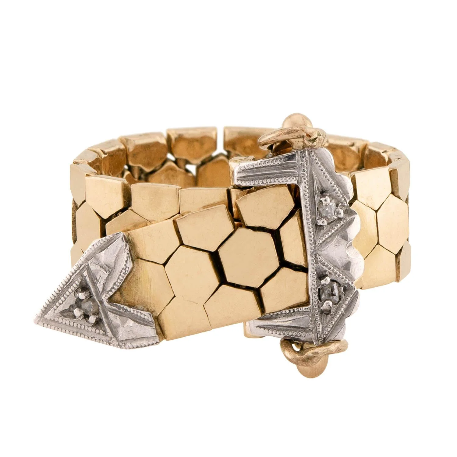Retro 14k Diamond Adjustable Buckle Ring - Image 2