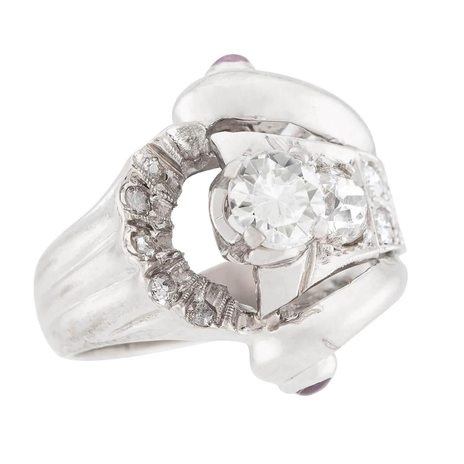 Retro 14k Diamond and Sapphire Statement Ring - Image 2