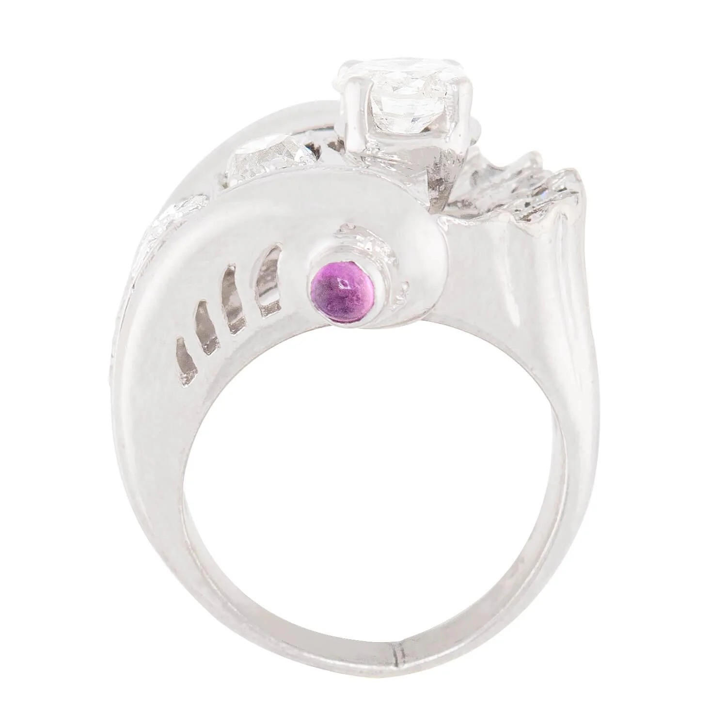 Retro 14k Diamond and Sapphire Statement Ring - Image 4