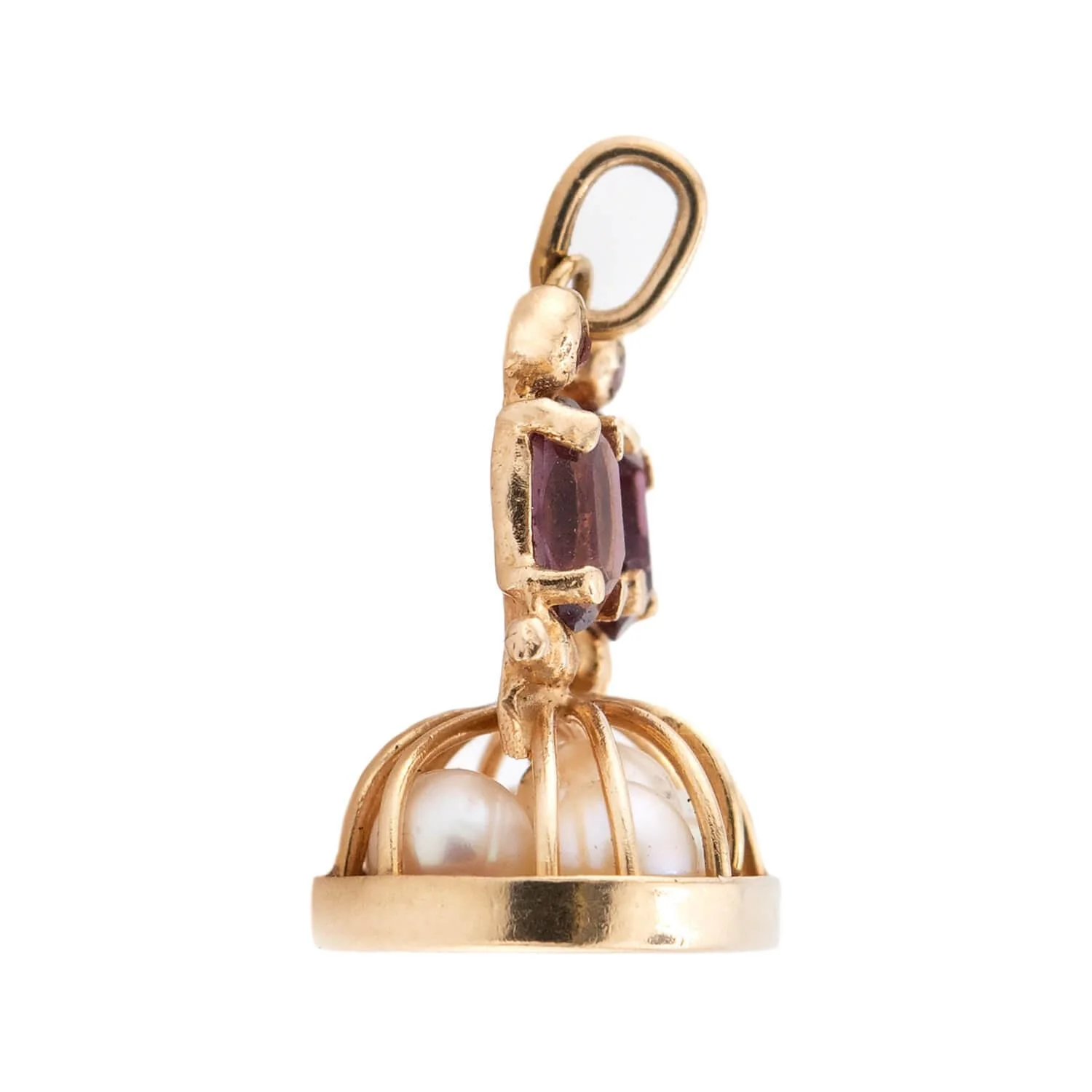 Retro 14k Garnet, Pearl, & Ruby Kissing Birds Pendant/Charm - Image 2