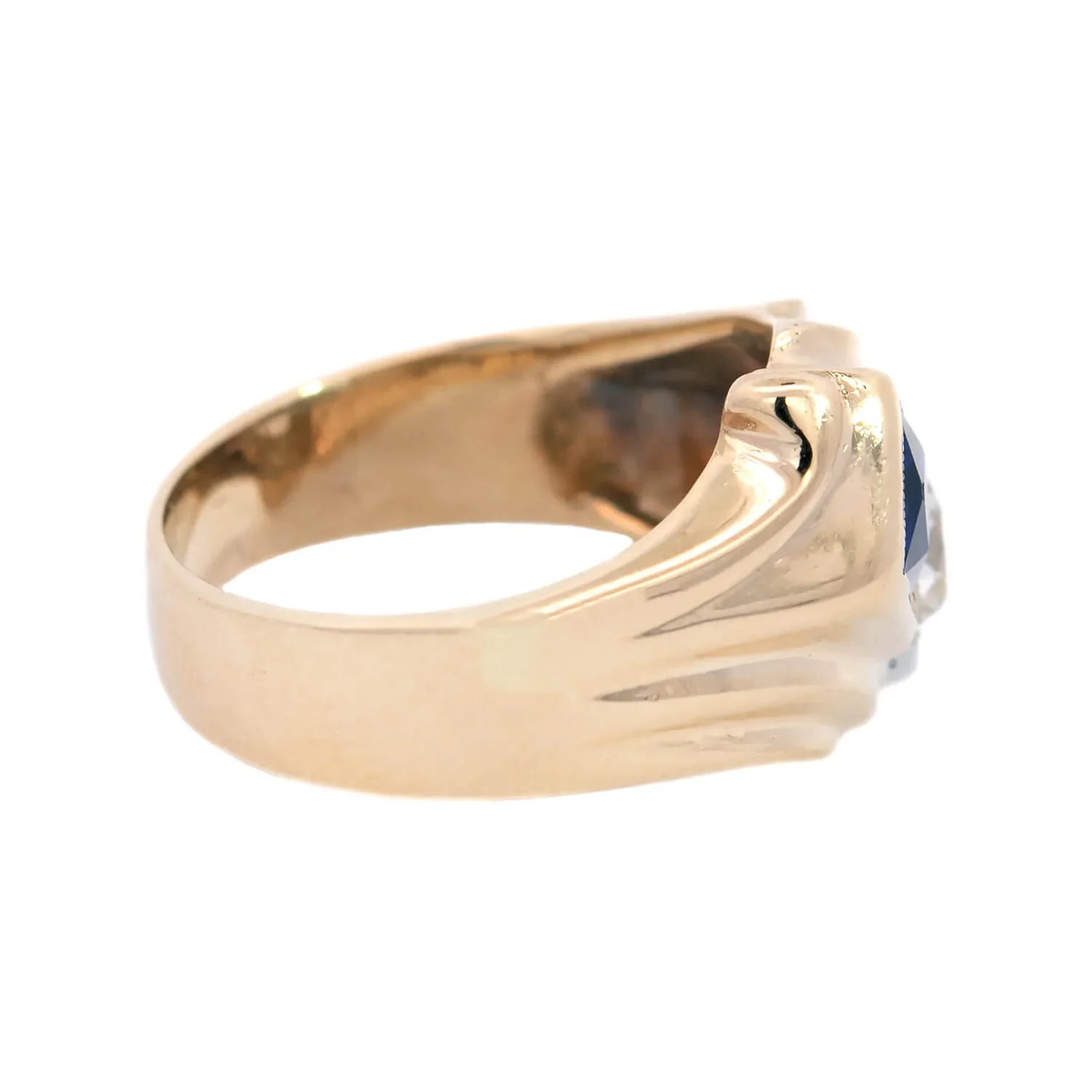 Retro 14k Gold Sapphire & Diamond Ring - Image 2