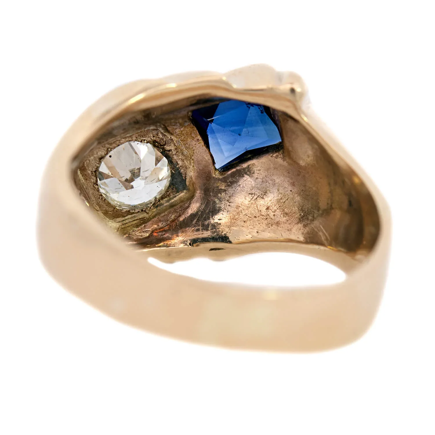 Retro 14k Gold Sapphire & Diamond Ring - Image 5