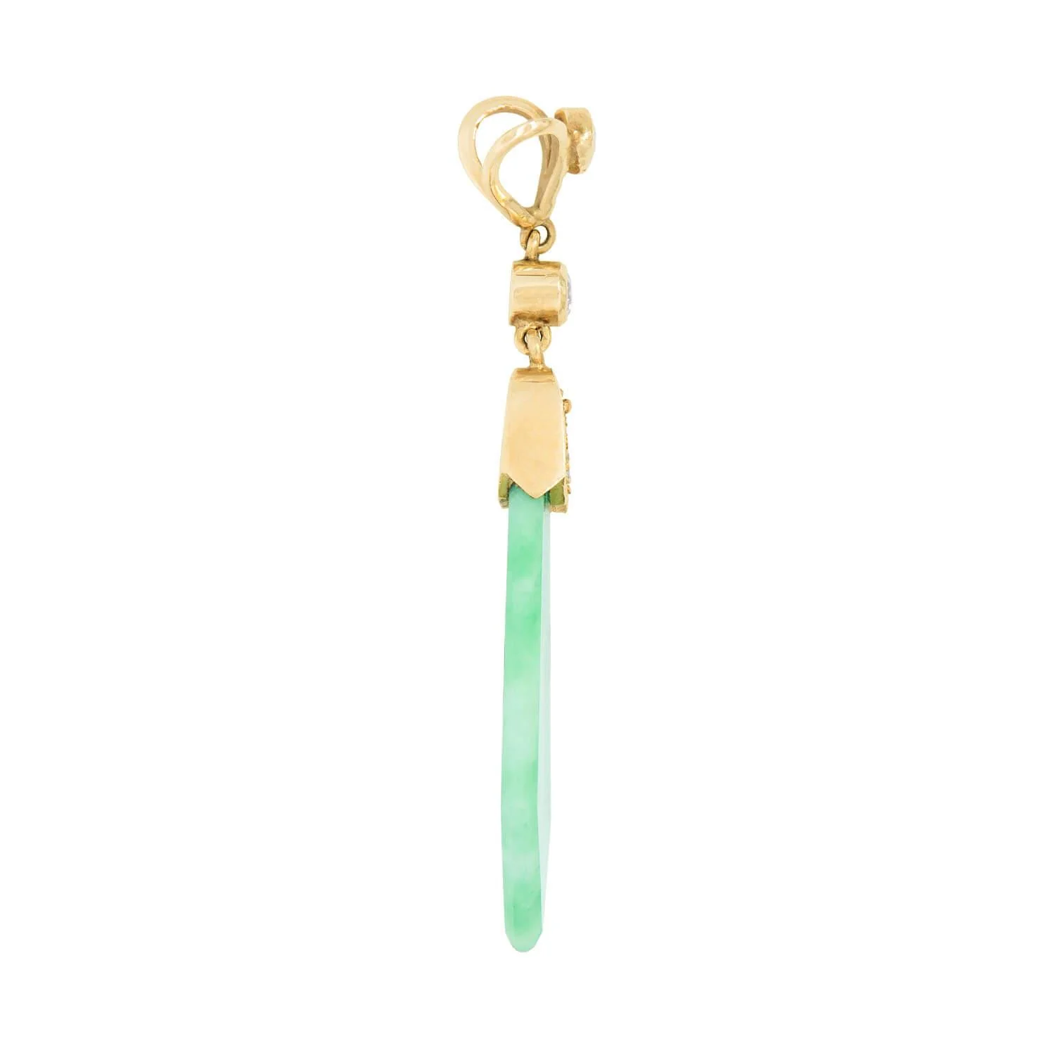 Retro 14k Jade and Diamond Pendant - Image 3
