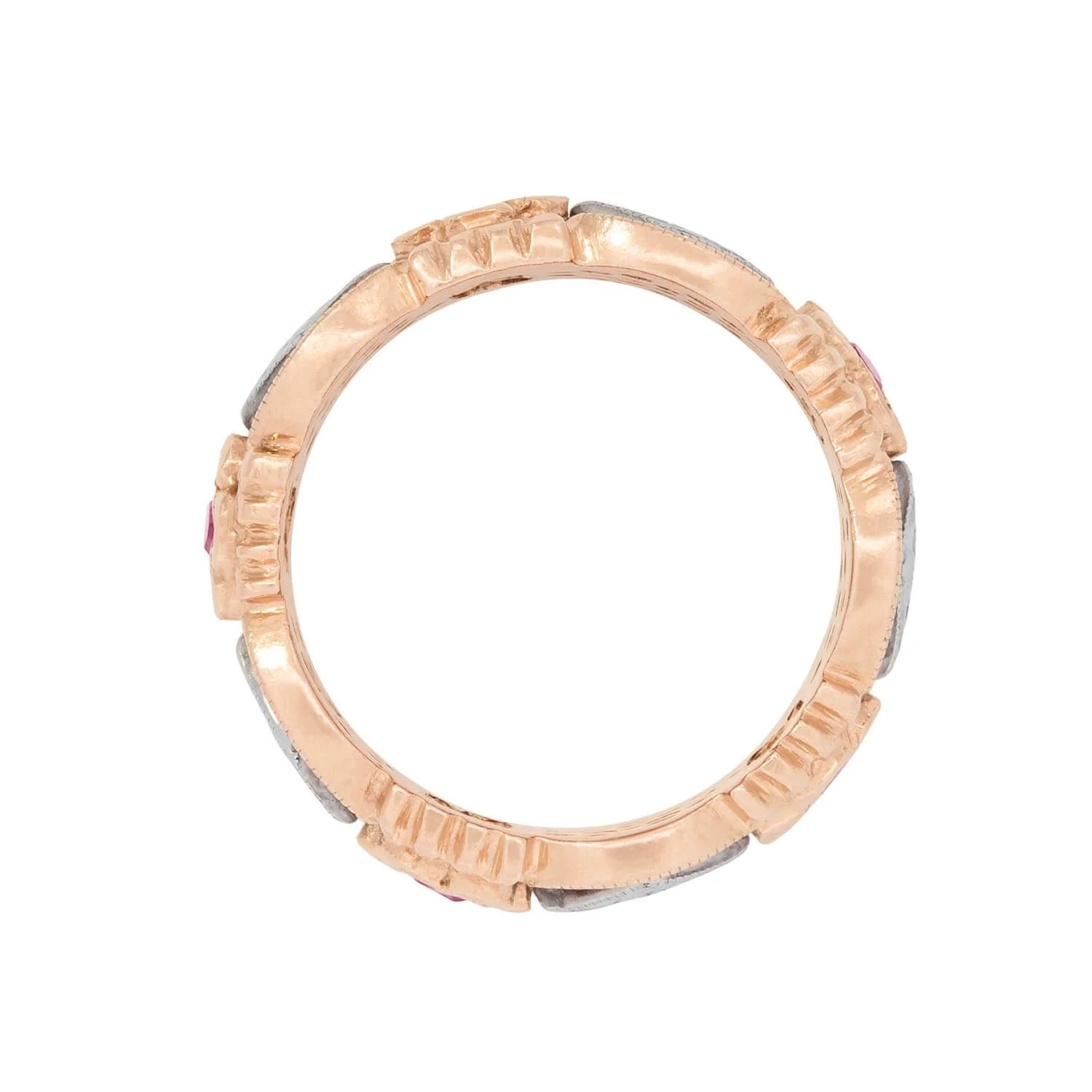 Retro 14k Mixed Metal Ruby Floral Motif Band - Image 3