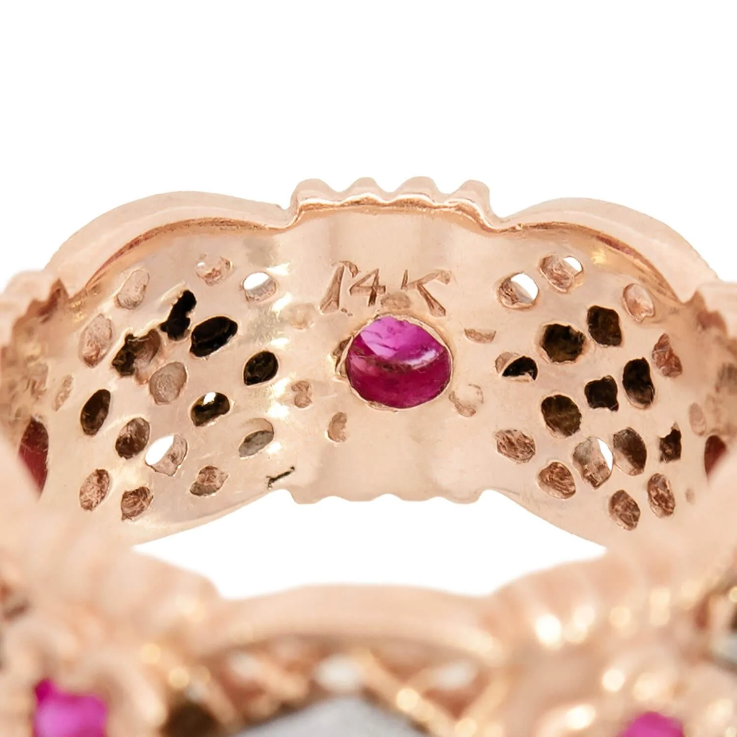Retro 14k Mixed Metal Ruby Floral Motif Band - Image 4