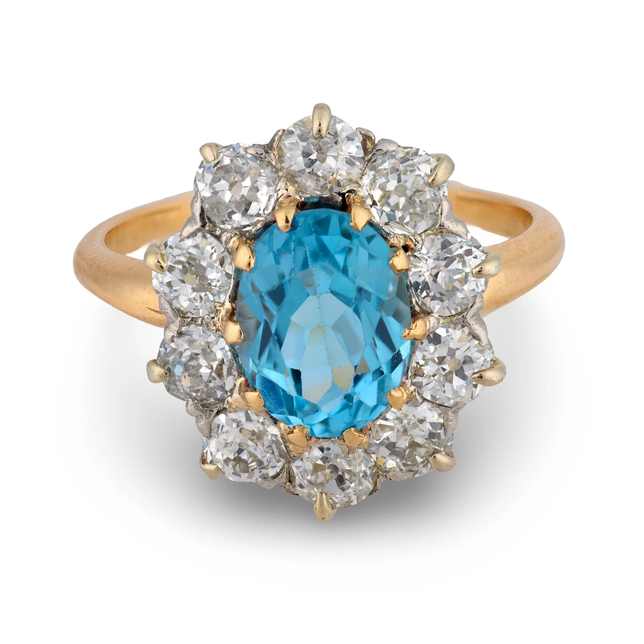 Retro 14k/Platinum Aqua & Diamond Halo Ring - Image 2