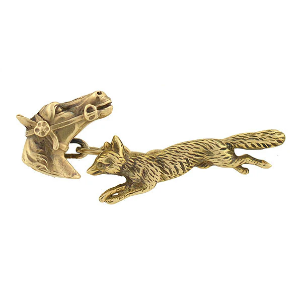 Retro 14kt Fox Hunting Horse & Fox Cufflinks - Image 3