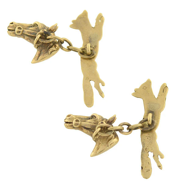 Retro 14kt Fox Hunting Horse & Fox Cufflinks - Image 5