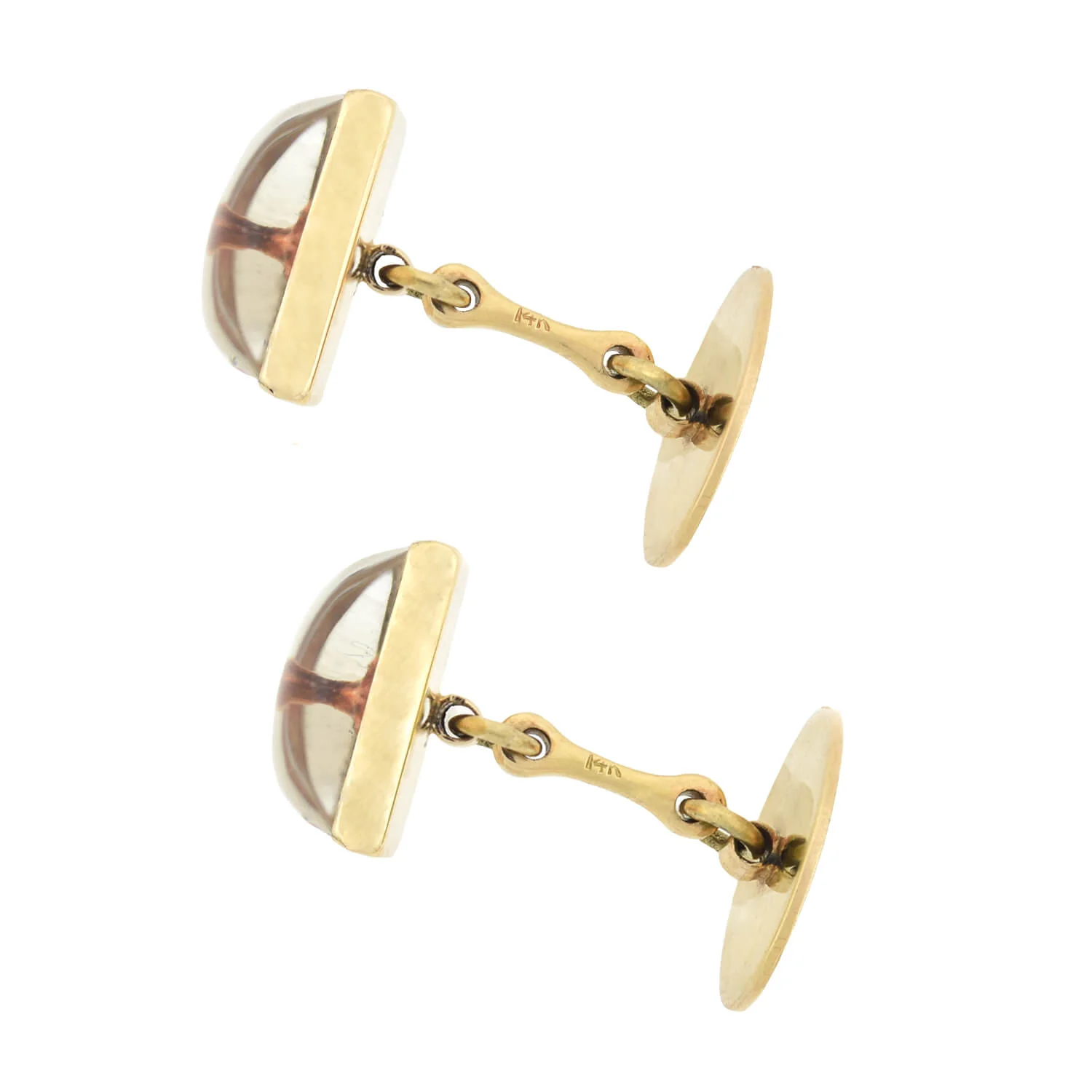Retro 14kt Painted Reverse Carved Rock Crystal Fox Cufflinks - Image 4