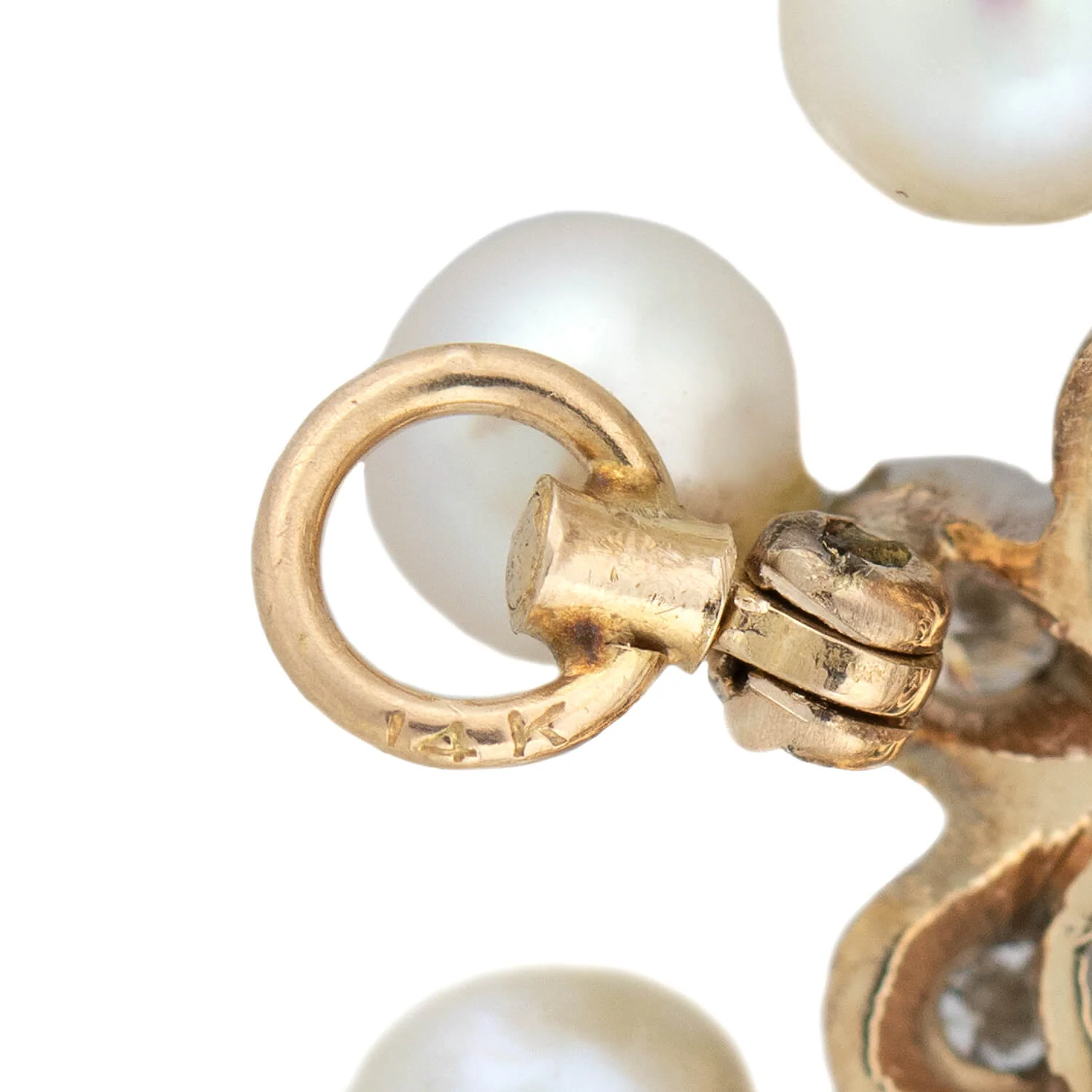 Retro 14kt/Platinum Diamond + Pearl Princess Crown Pendant - Image 4