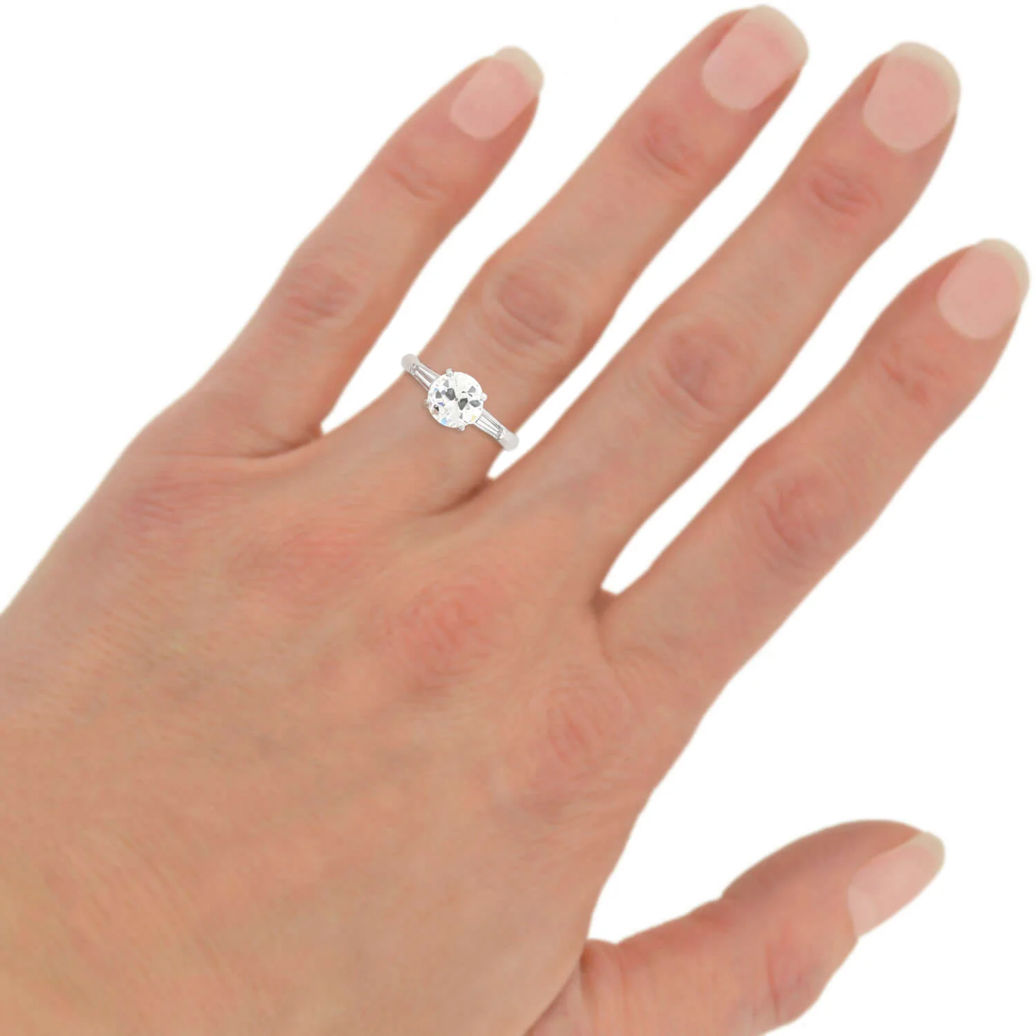 Retro 14kt White Gold Diamond Engagement Ring 1.44ct center - Image 5