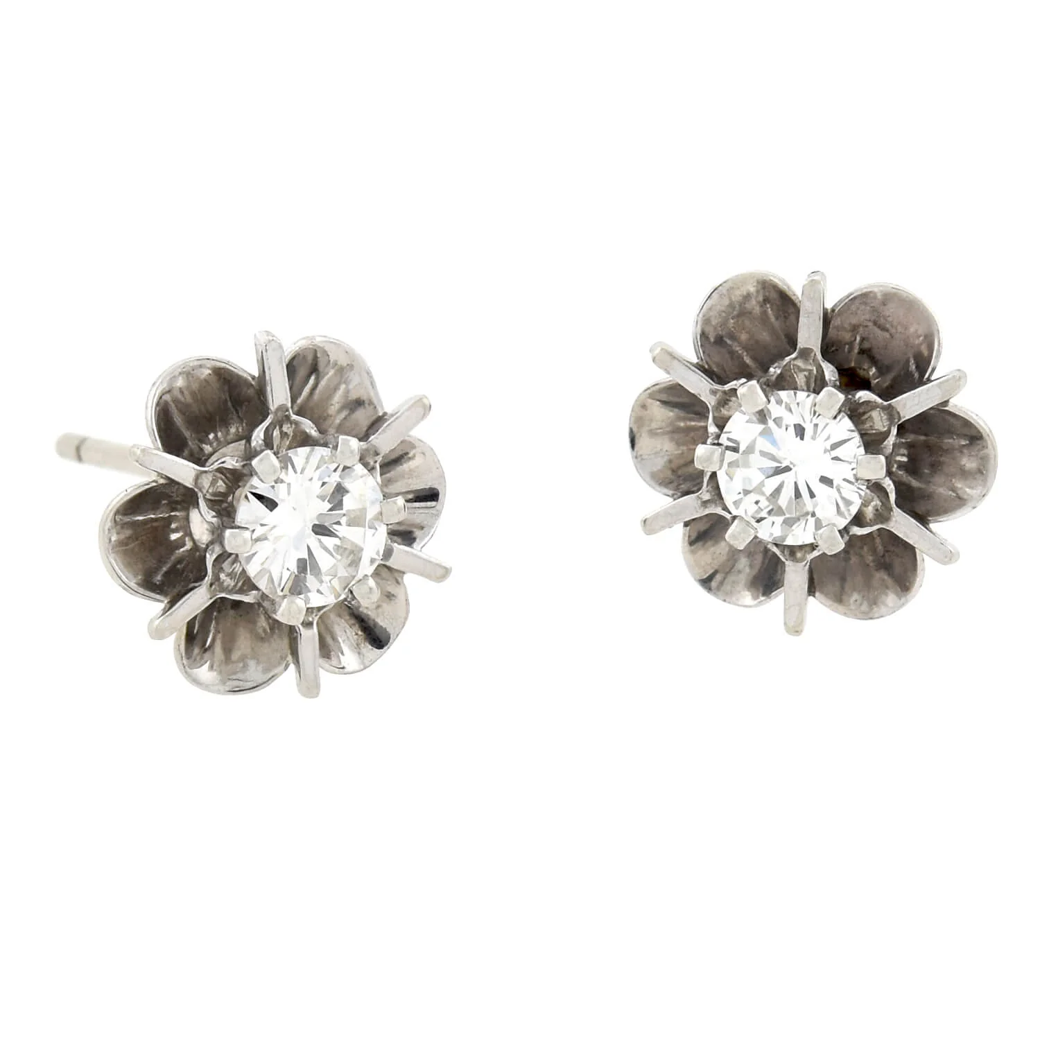 Retro 14kt White Gold Diamond Stud Earrings 0.50ctw - Image 2