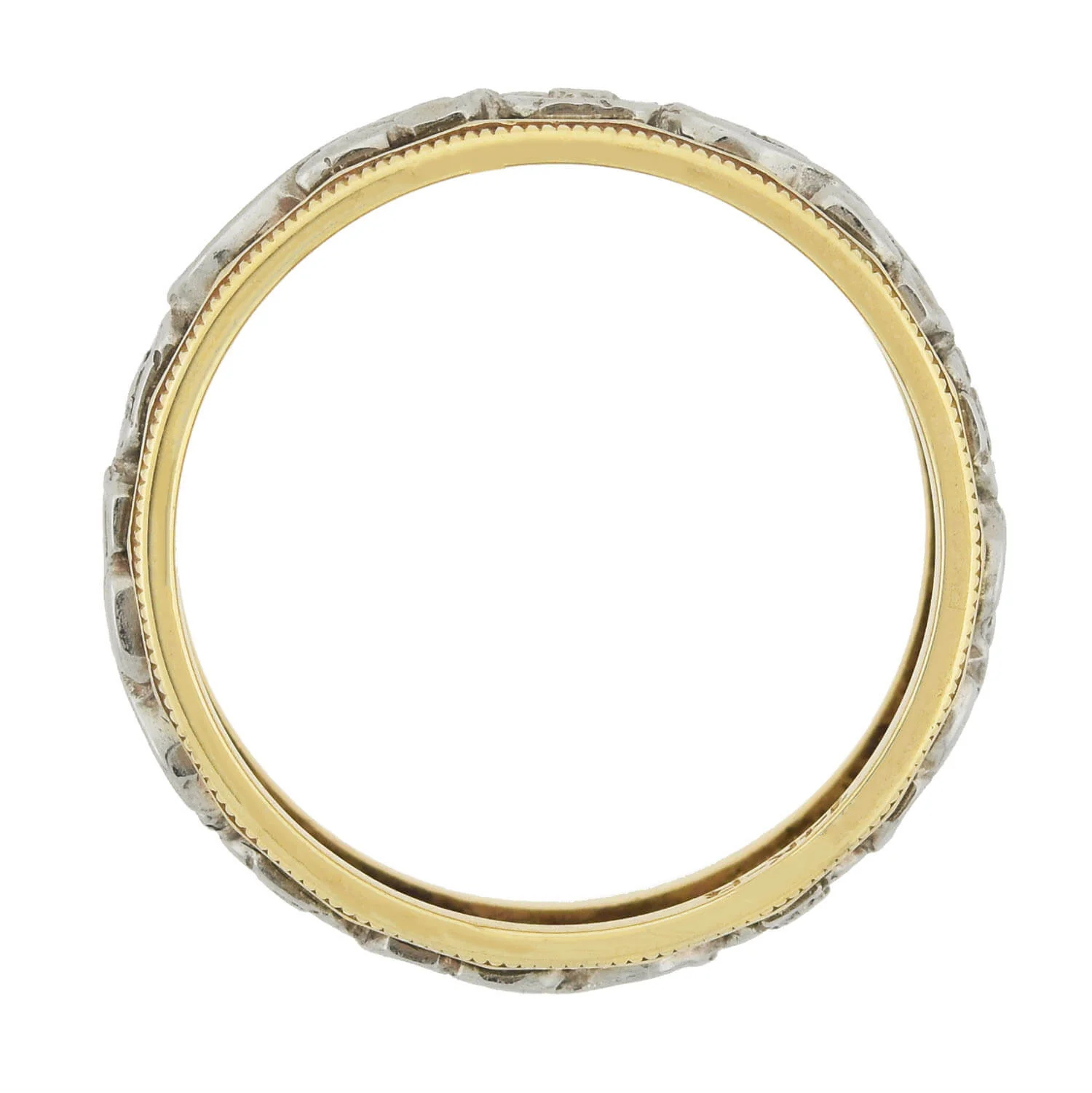Retro 14kt Yellow + White Gold Mixed Metals Carved Floral Band - Image 3