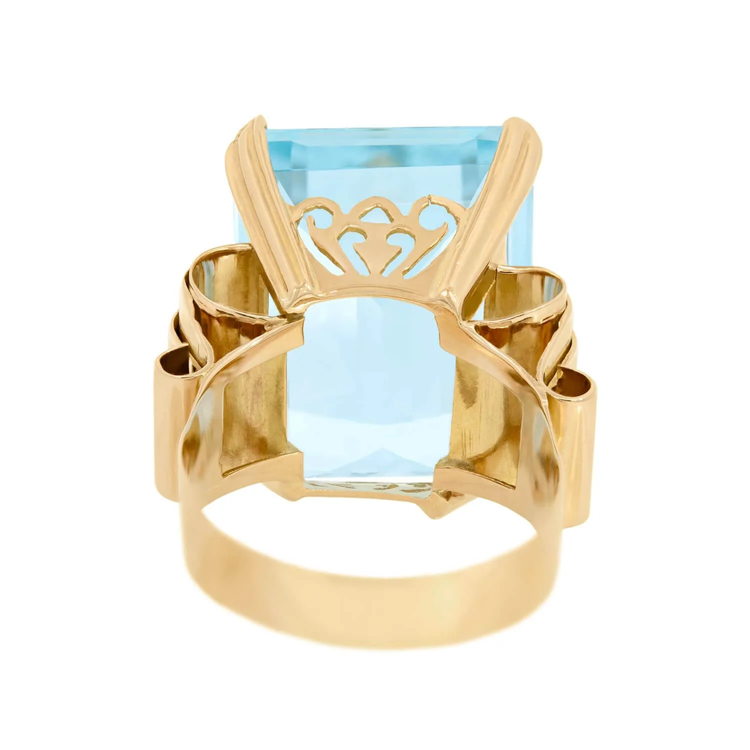 Retro 16k Rose Gold GIA Aquamarine and Diamond Cocktail Ring 30.05ct - Image 3