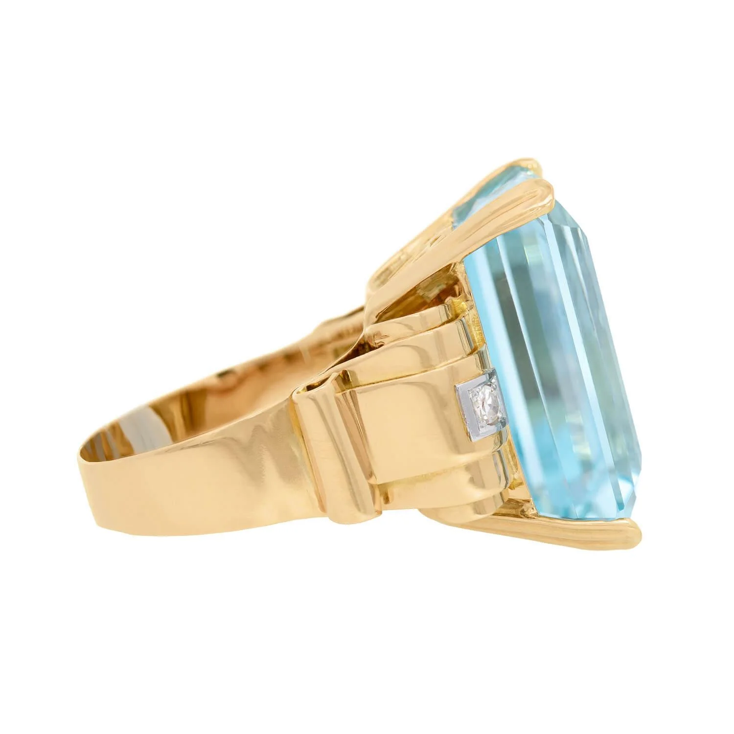 Retro 16k Rose Gold GIA Aquamarine and Diamond Cocktail Ring 30.05ct - Image 4